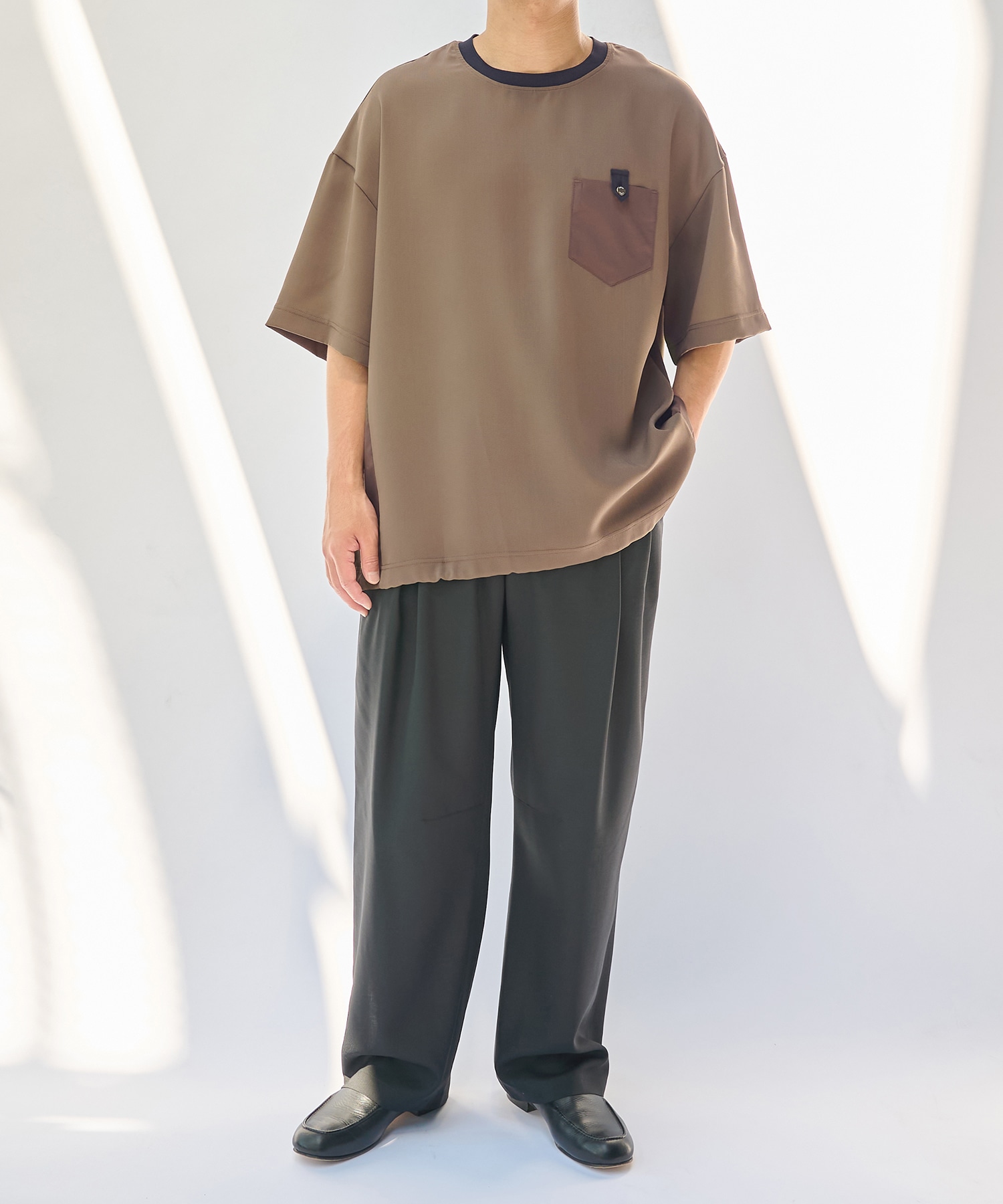 Dry Stretch Cloth Contrast Panel Short Sleeve Pullover CULLNI