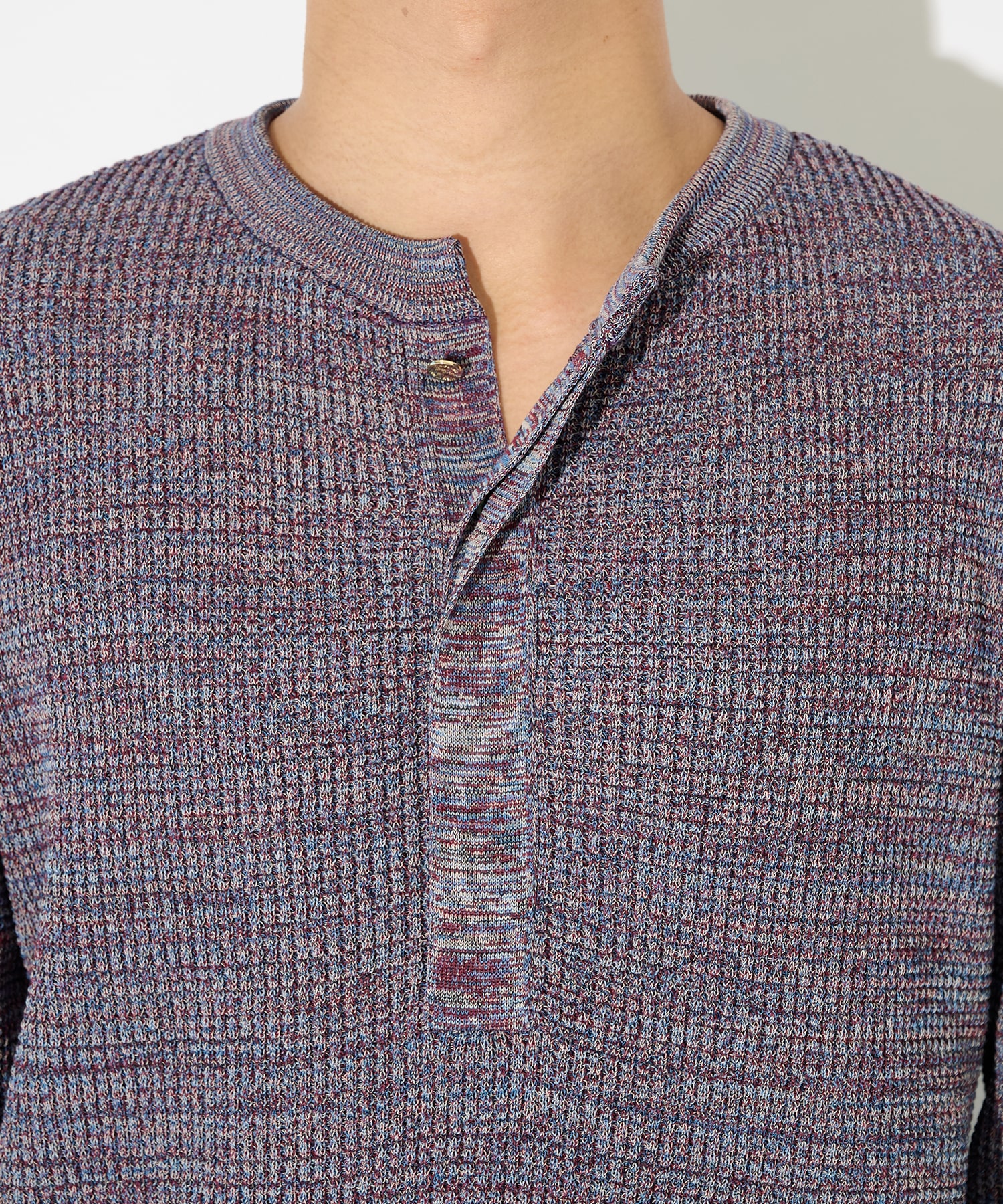 Organic Cotton Waffle Minimal Henley Neck Knit Pullover CULLNI