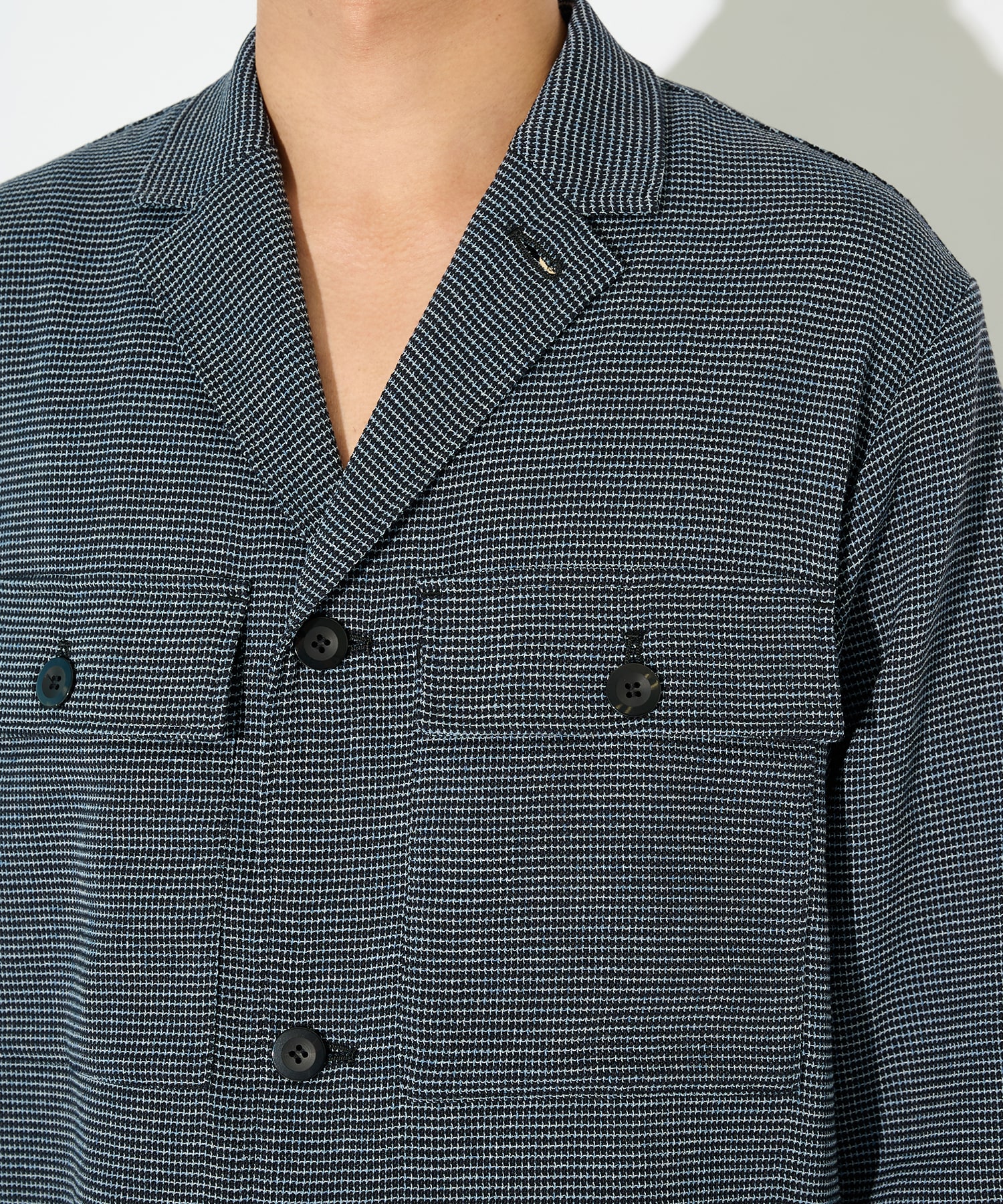 Mix Yarn Mesh Notched Lapel Shirt Blouson CULLNI