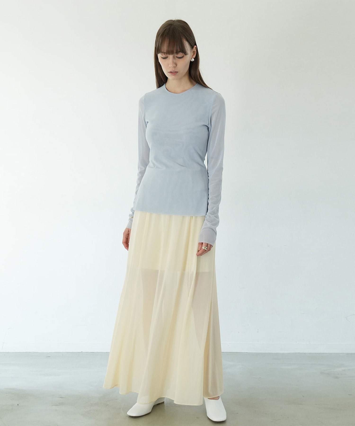 SHEER MESH CREW NECK TOPS CLANE
