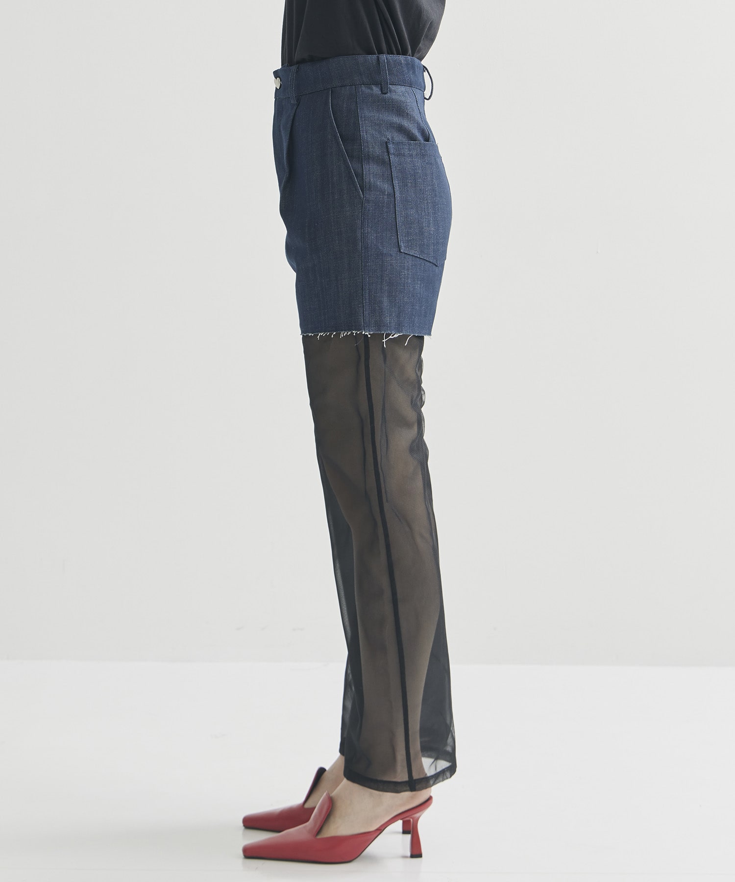 別注Panel Tulle Denim Pants VIVIANO