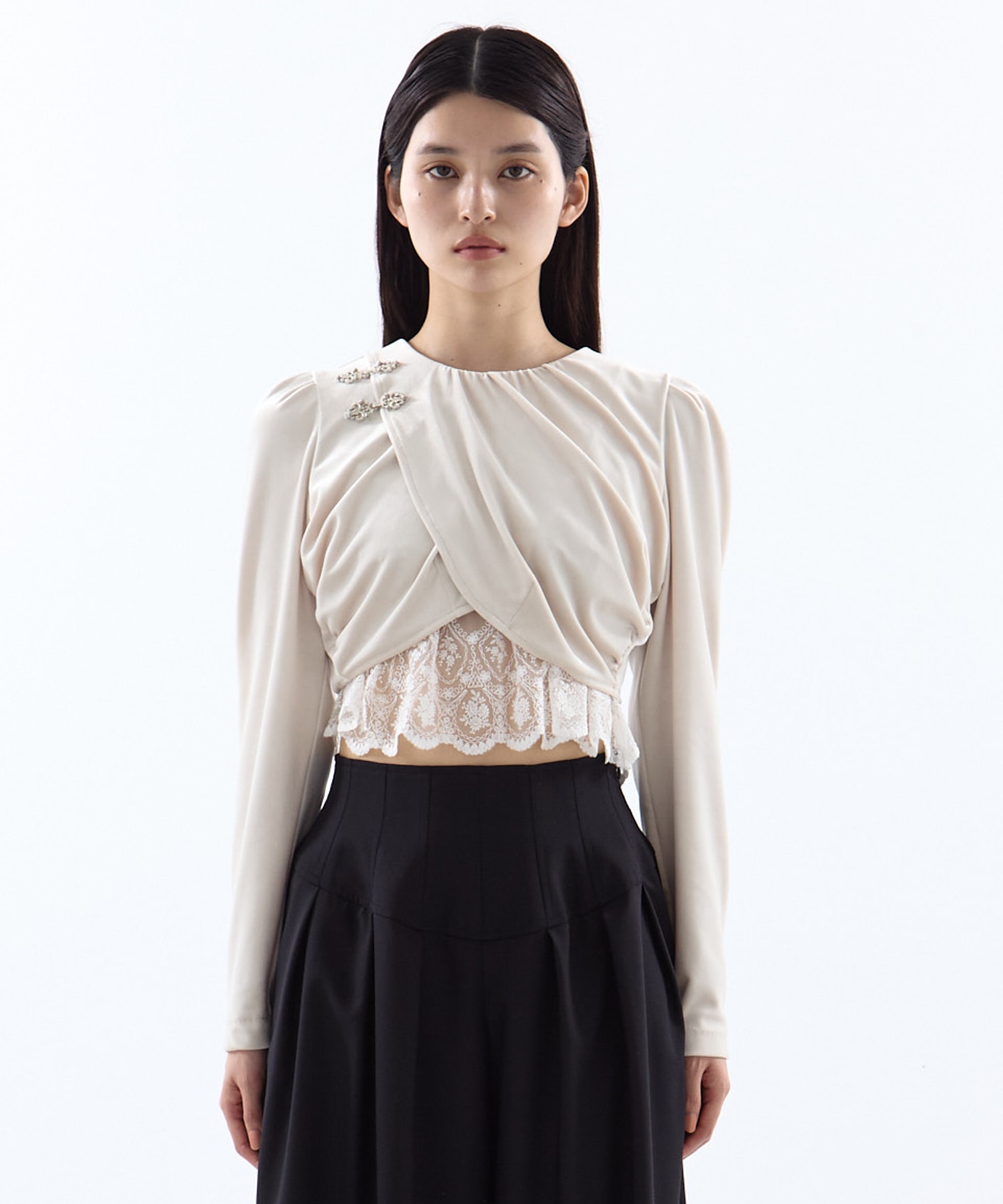 gather neck velour tops tanakadaisuke