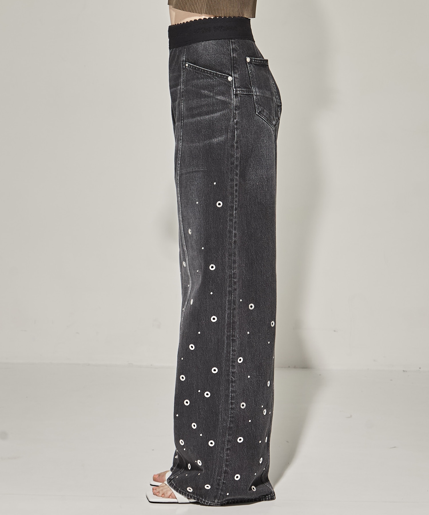 ORGANIC COTTON DENIM WIDE-LEG JEANS WITH STUDS FETICO