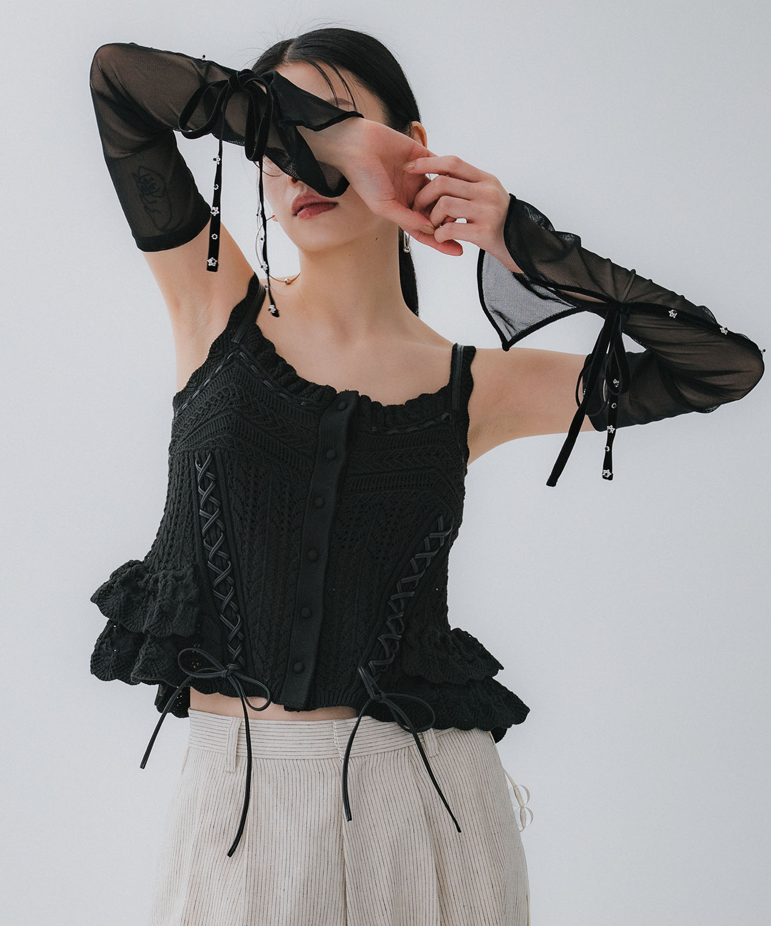 mesh vlvet ribbon arm cover tanakadaisuke