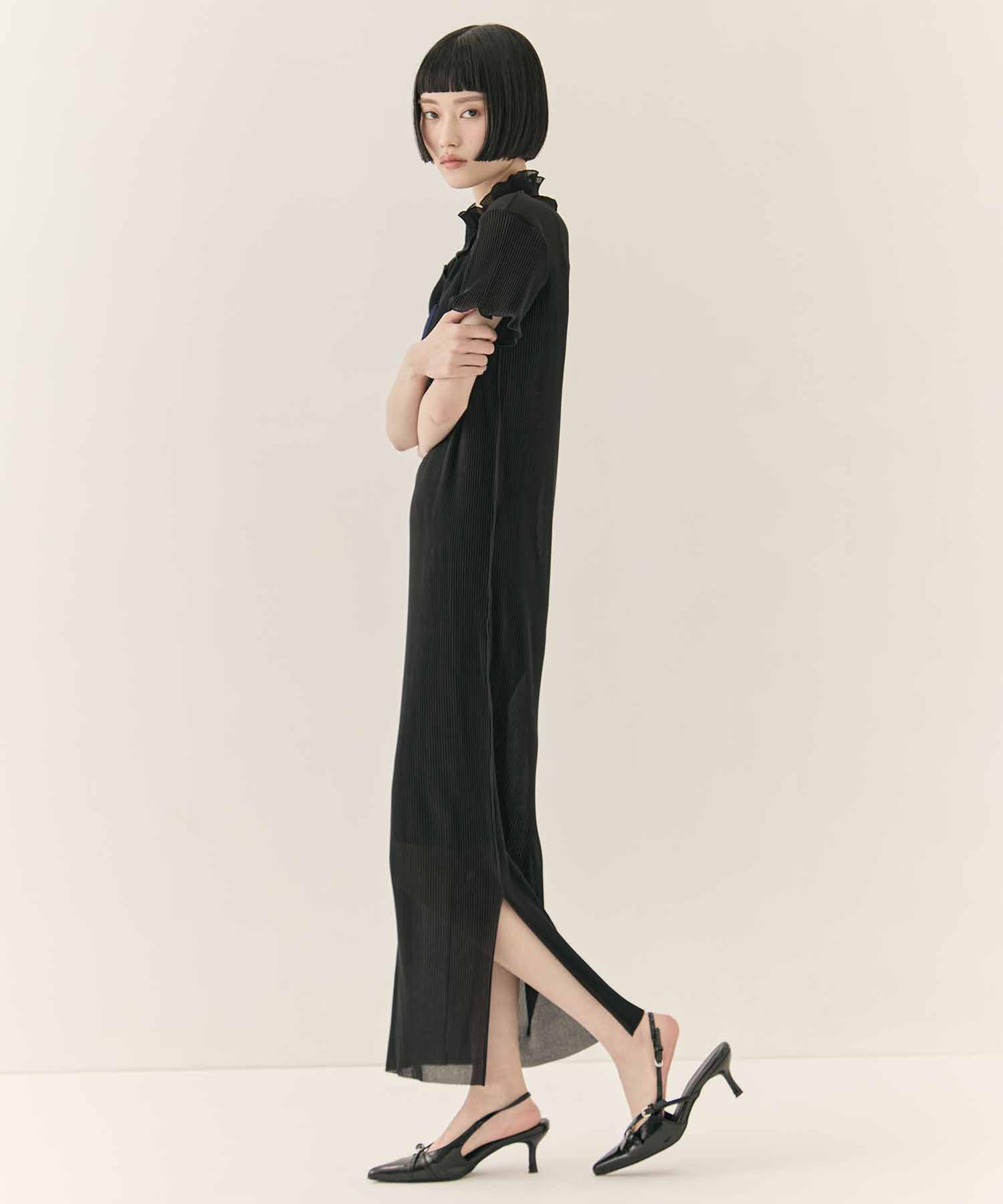 別注SHEER LAYERED SHORT SLEEVE HIGH NECK  DRESS kotohayokozawa