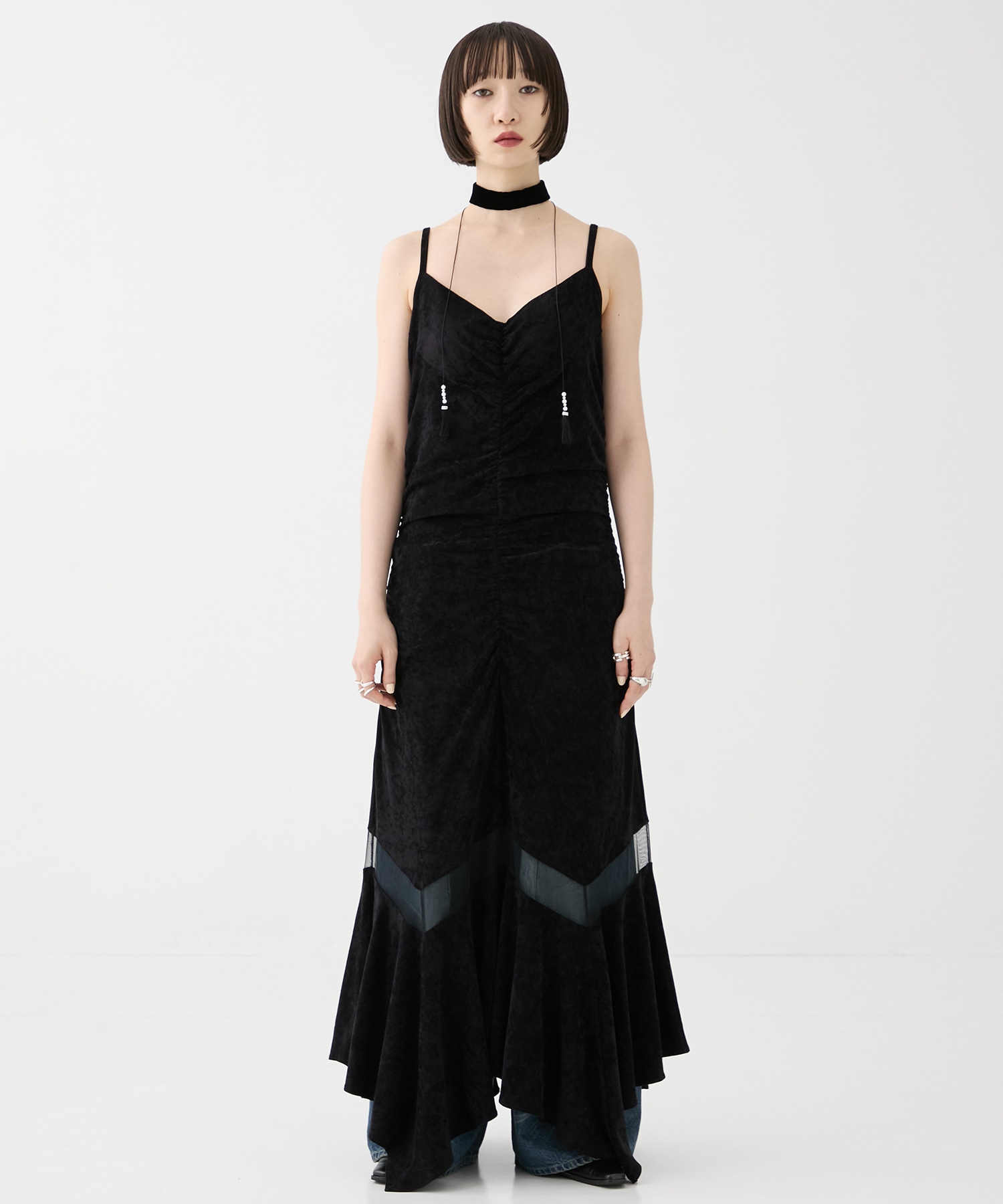 別注VELOUR SHEER CUT HEM DRESS FETICO