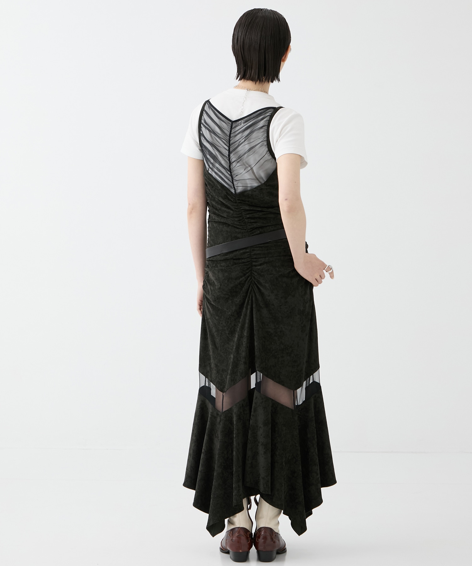 別注VELOUR SHEER CUT HEM DRESS FETICO