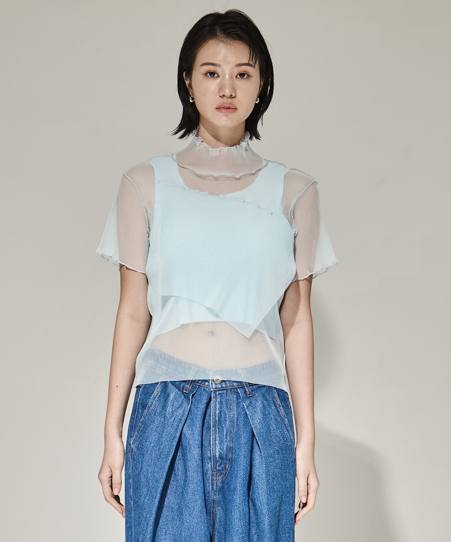 SHEER LAYERED SHORT SLEEVE TOP kotohayokozawa
