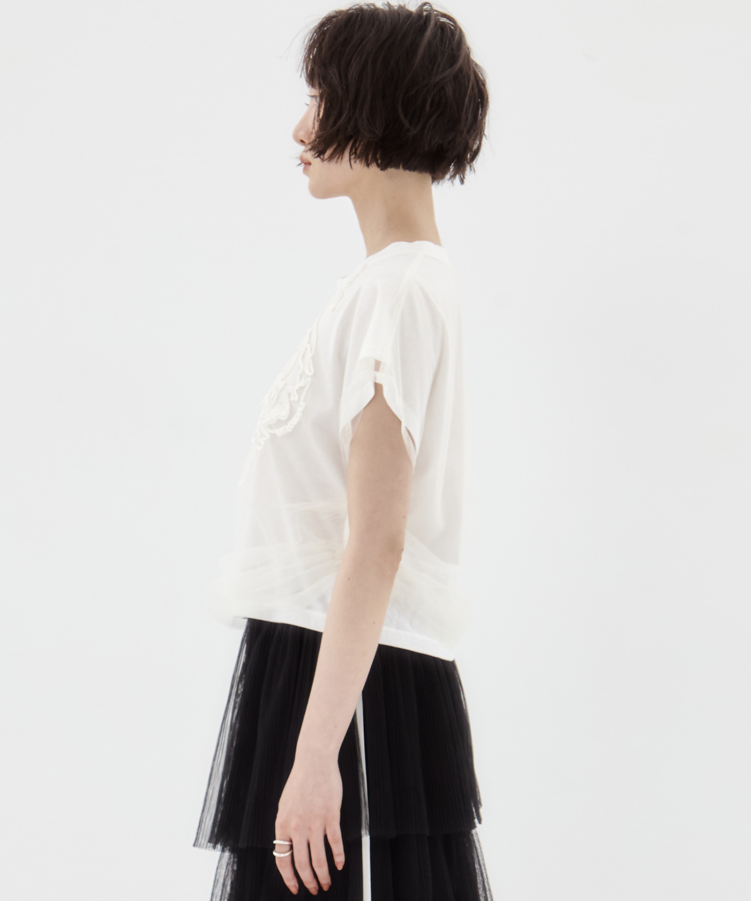 別注embroidered tulle layered tops MURRAL