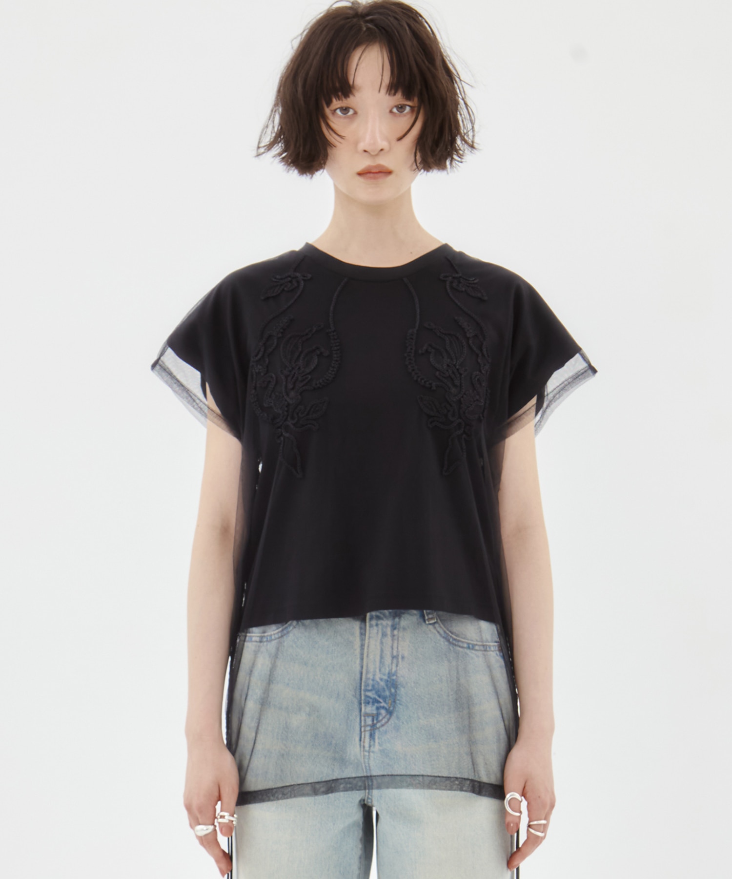 別注embroidered tulle layered tops MURRAL