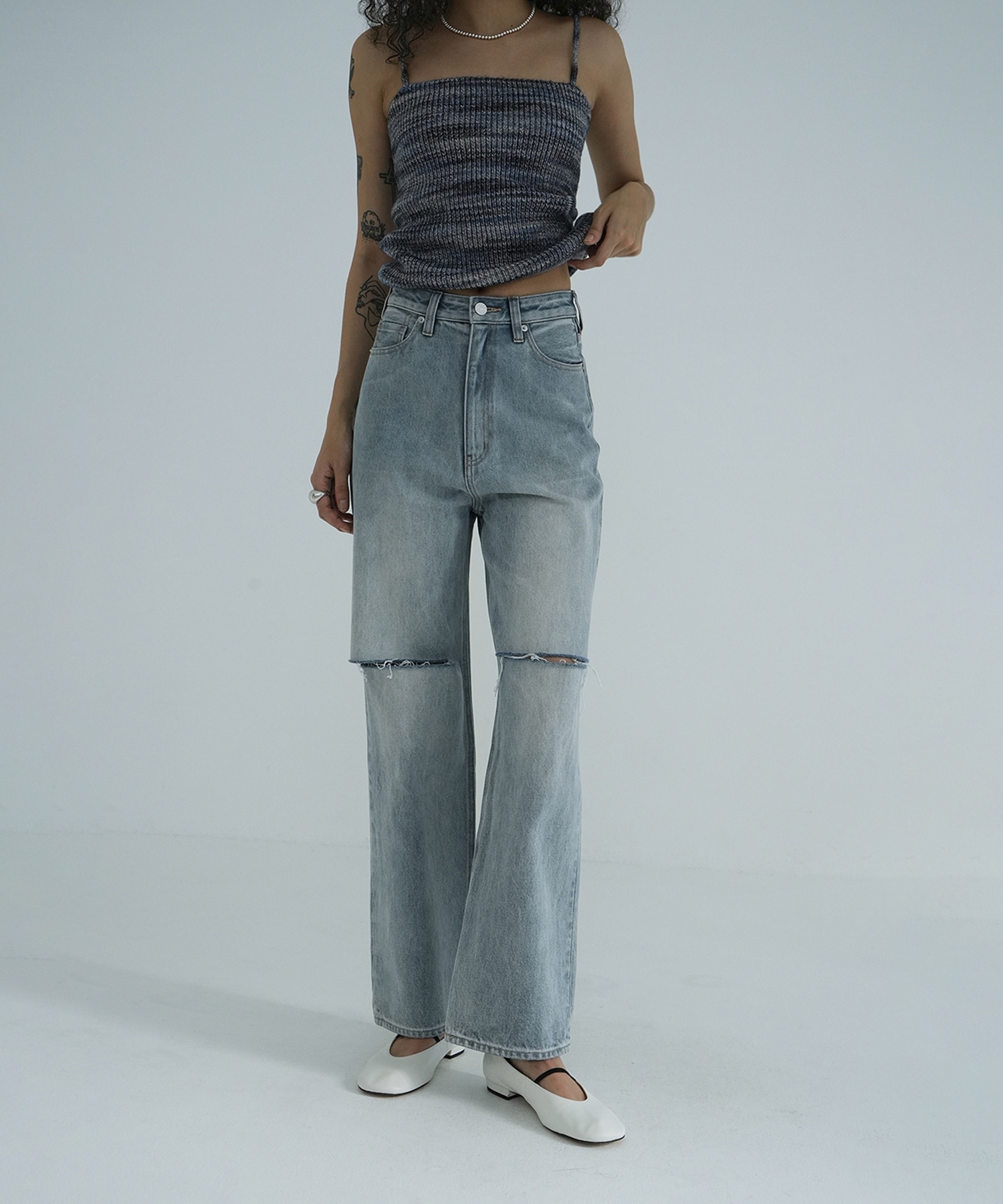 SLASH CUT DENIM PANTS CLANE