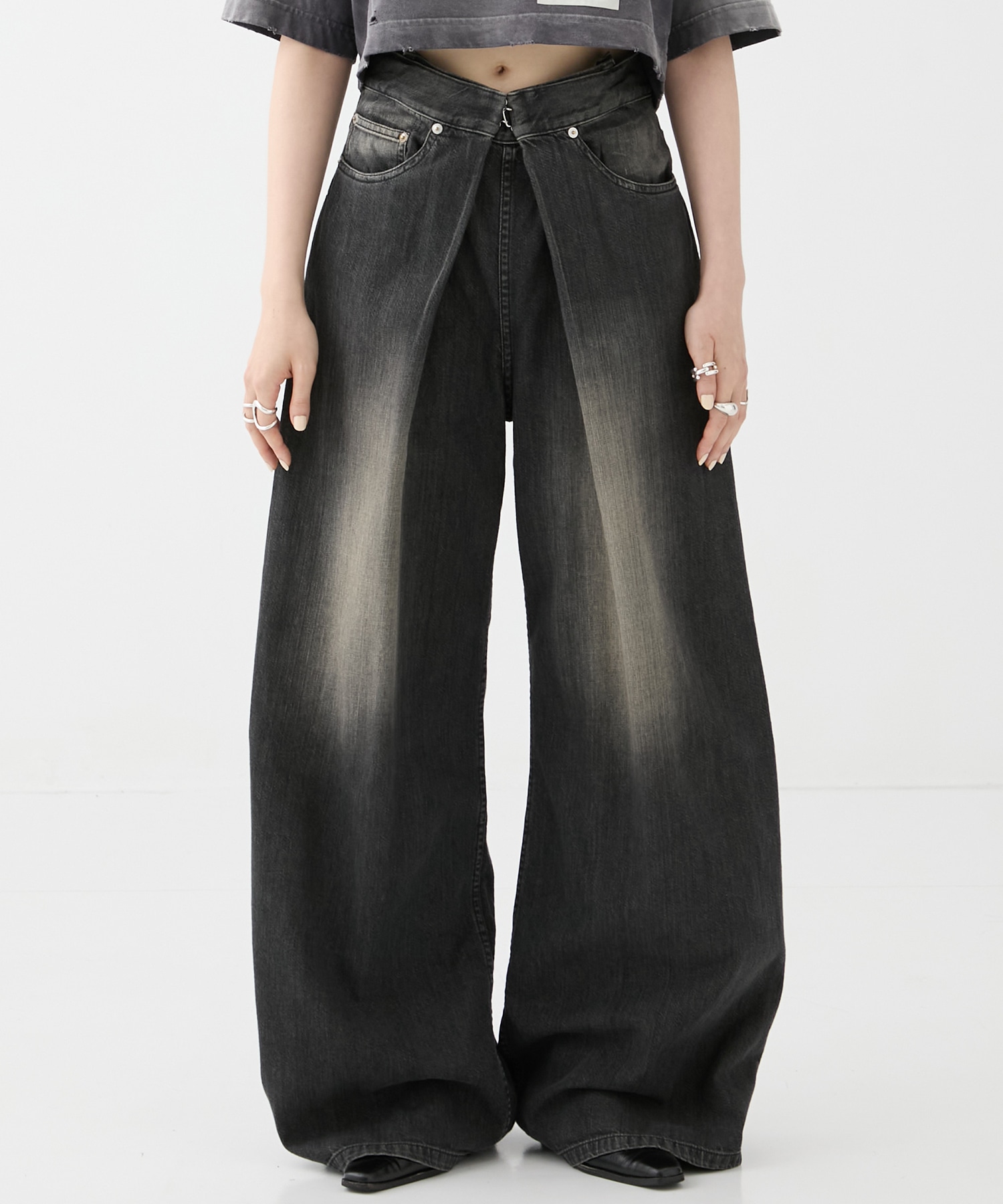 別注WASHED DENIM FOLDED WIDE PANTS (SHORT LENGTH) JOHN LAWRENCE SULLIVAN