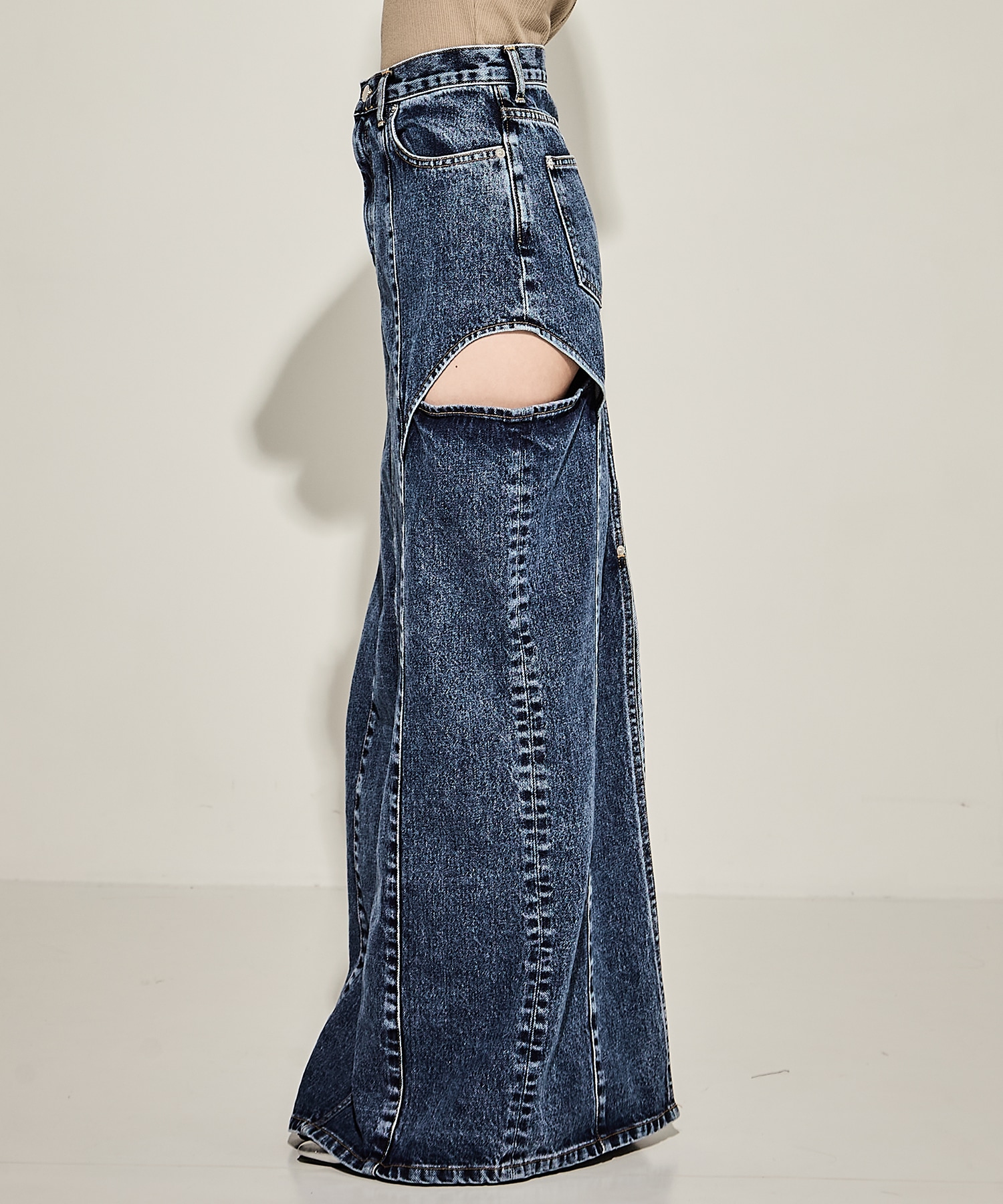 WASHED DENIM HOLLOWED OUT SKIRT JOHN LAWRENCE SULLIVAN