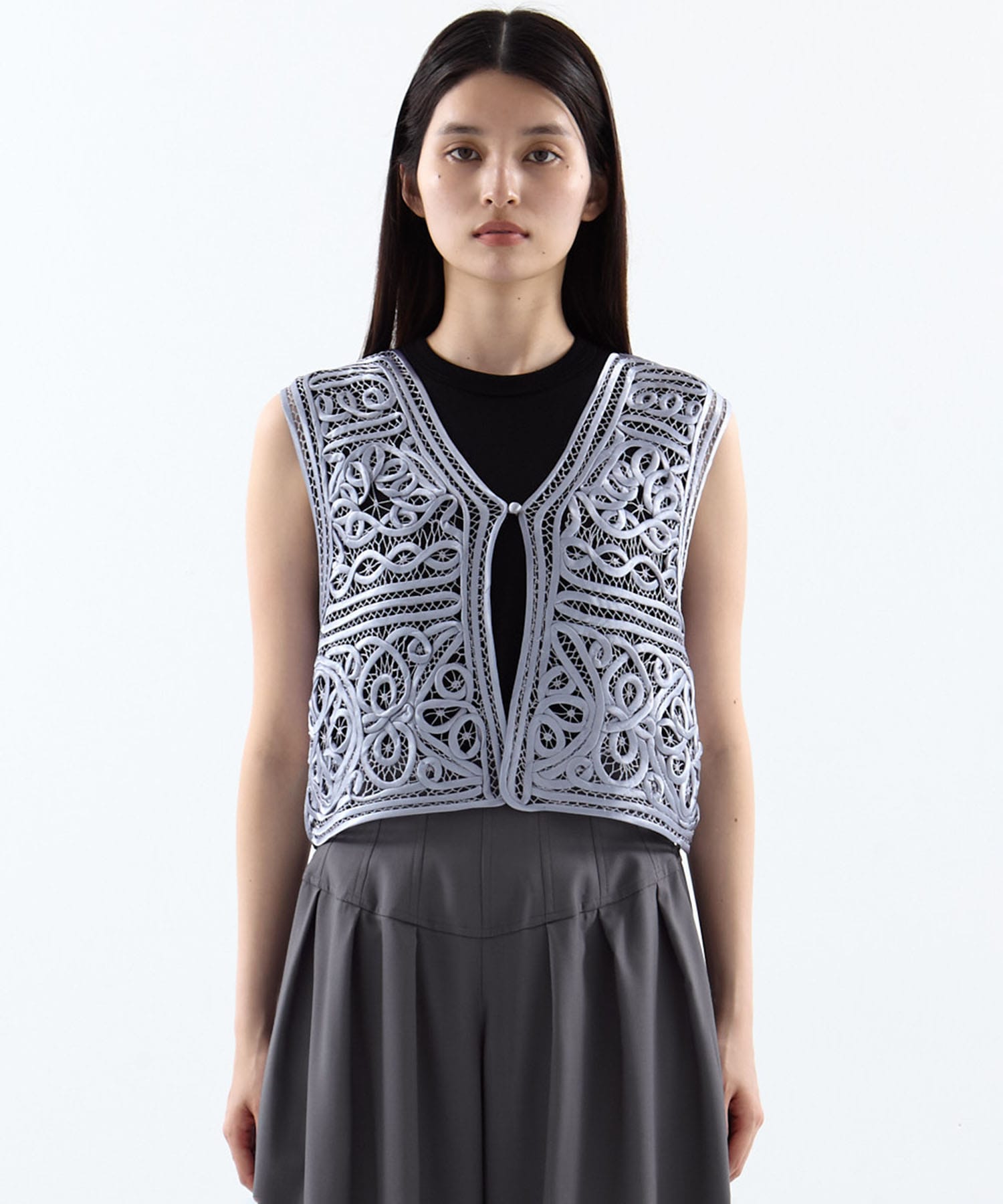 2WAY SATIN BATTEN  LACE VEST AMERI