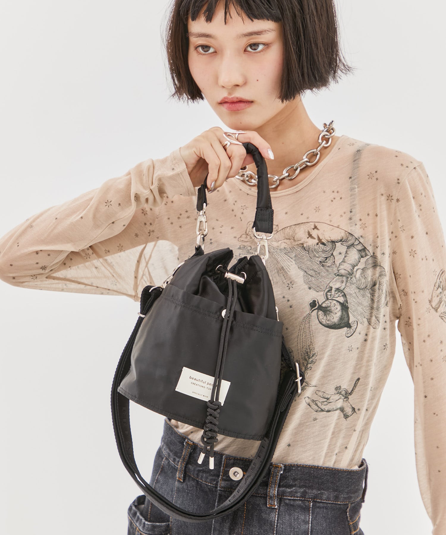 別注nylon drawstring mini bag beautiful people