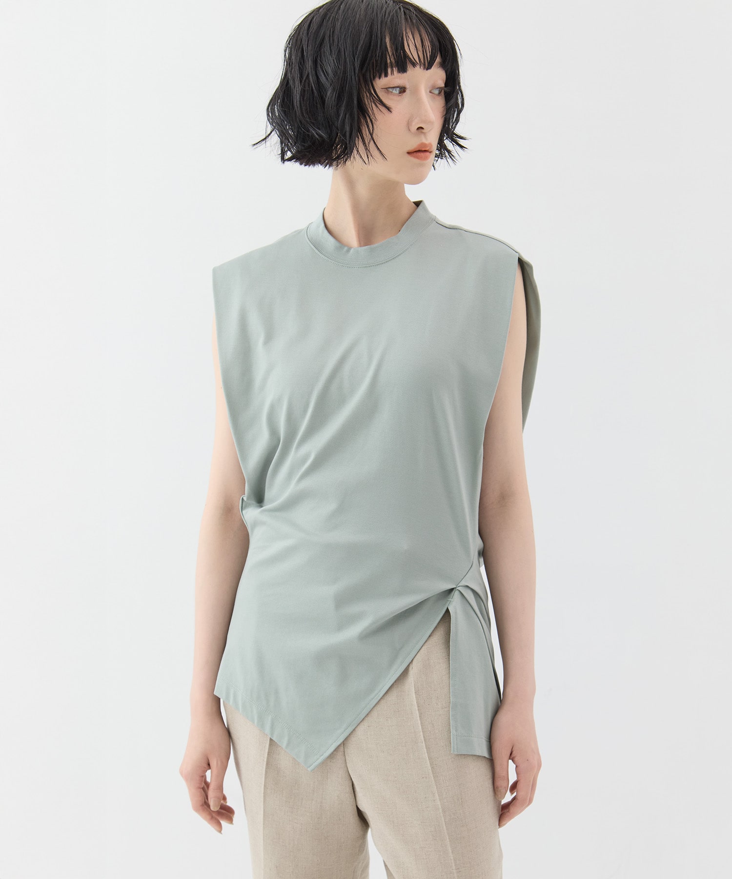 Cotton Jersey Asymmetric Sleeveless Top Mame Kurogouchi