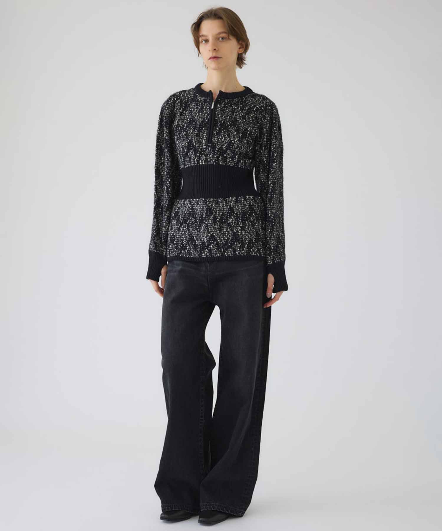 Waist switching knit tops RIM.ARK