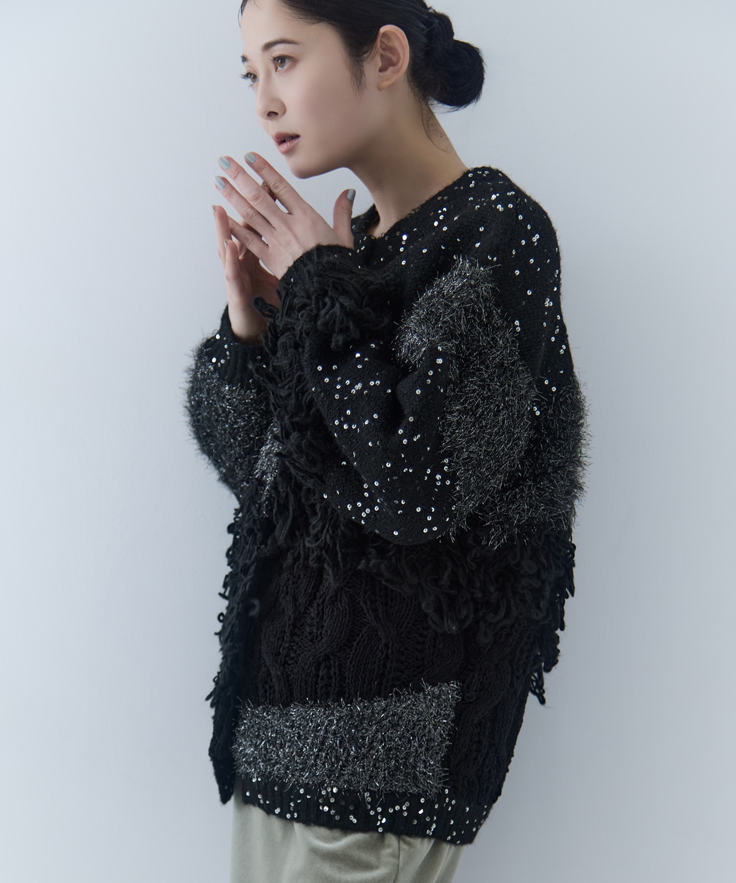 UND MIX YARN PATCHWORK KNIT CARDIGAN AMERI