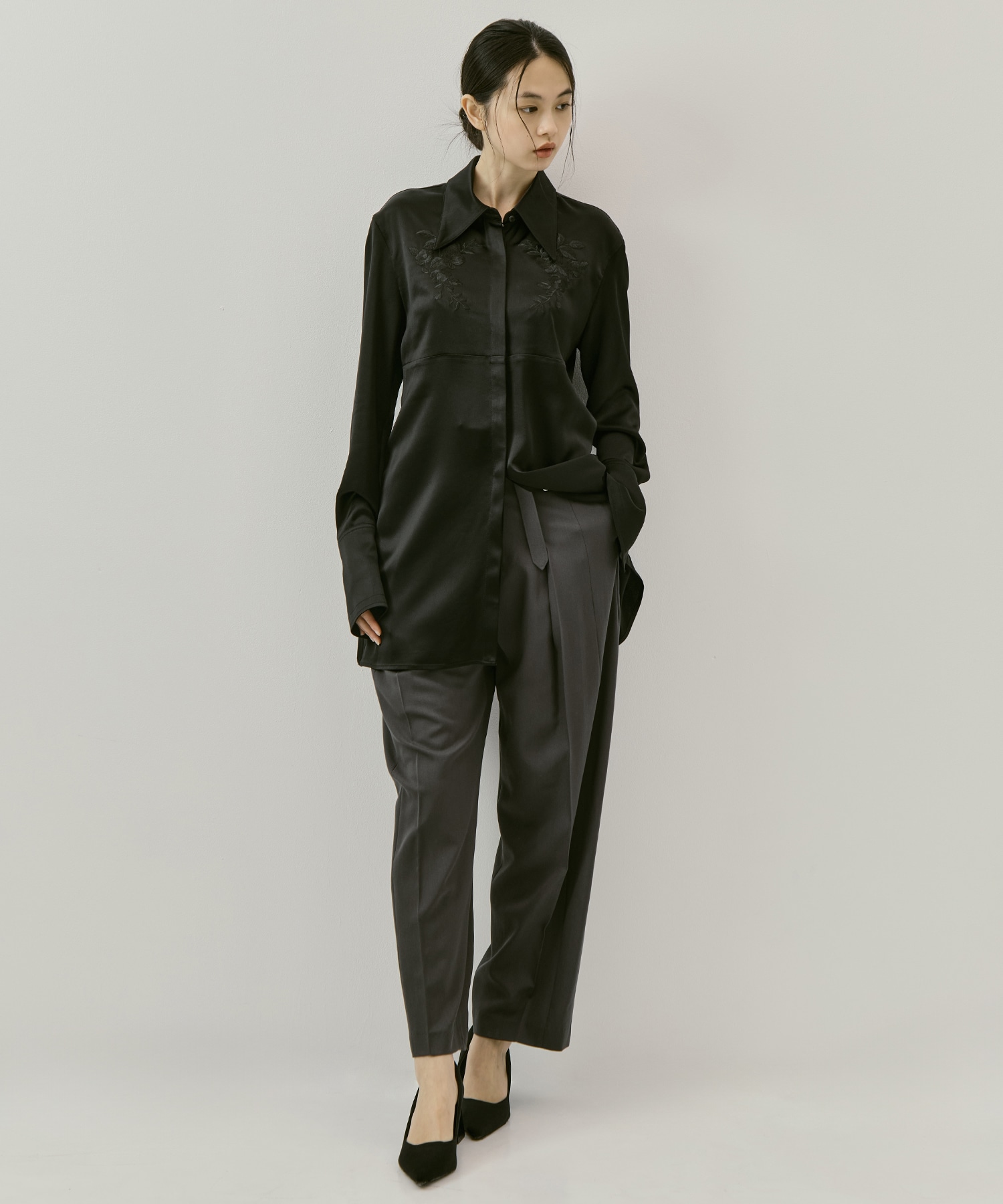 別注 EMBROIDERY SATIN SHIRT FETICO