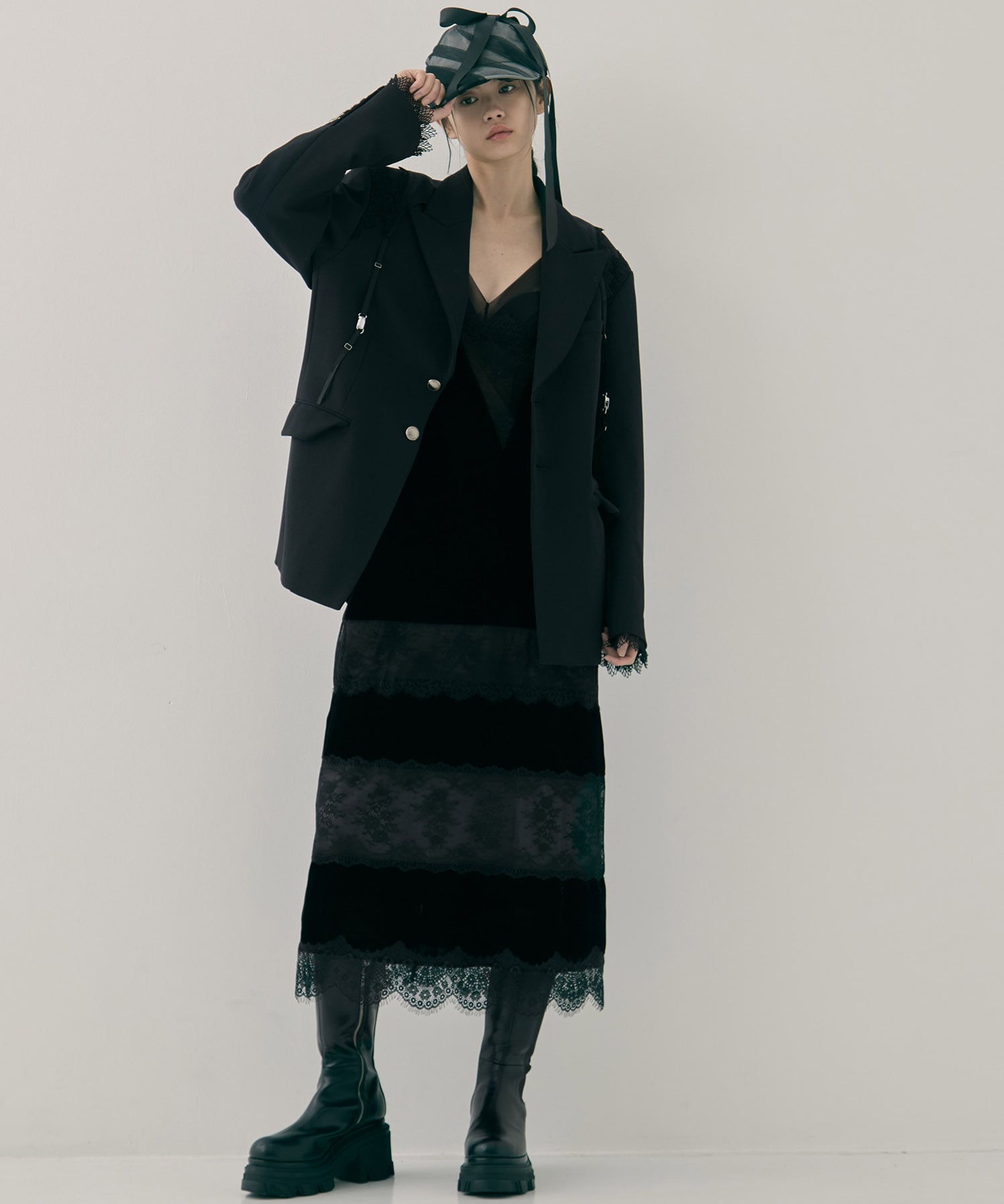 black lace velour cami-dress tanakadaisuke