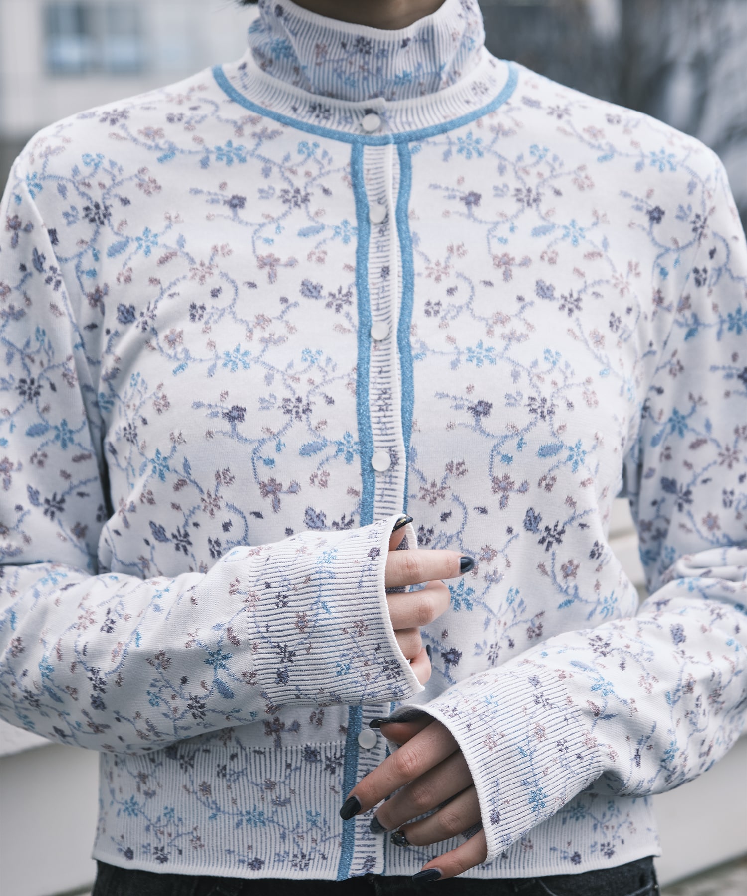 Floral Motif Glitter High Neck Knit Top Mame Kurogouchi