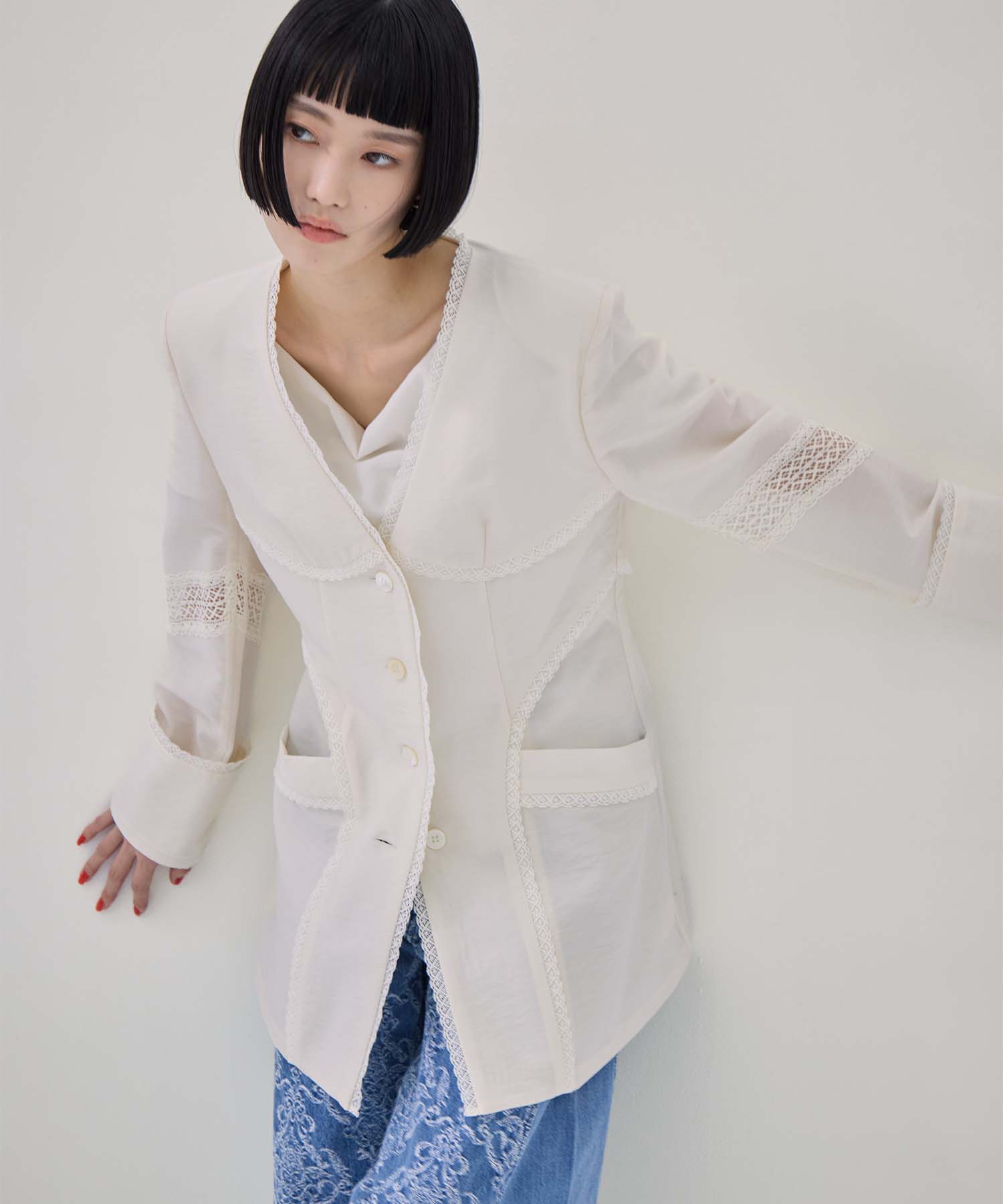 別注 LACE-PANELED SHIRT JACKET FETICO