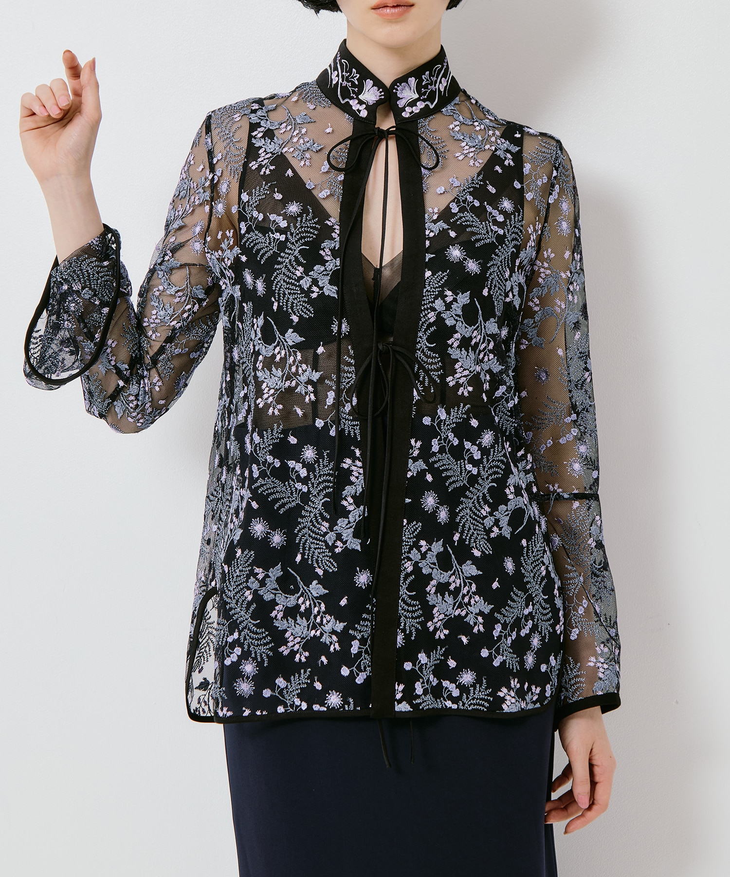 Tulle Lace Stand Collar Shirt Mame Kurogouchi
