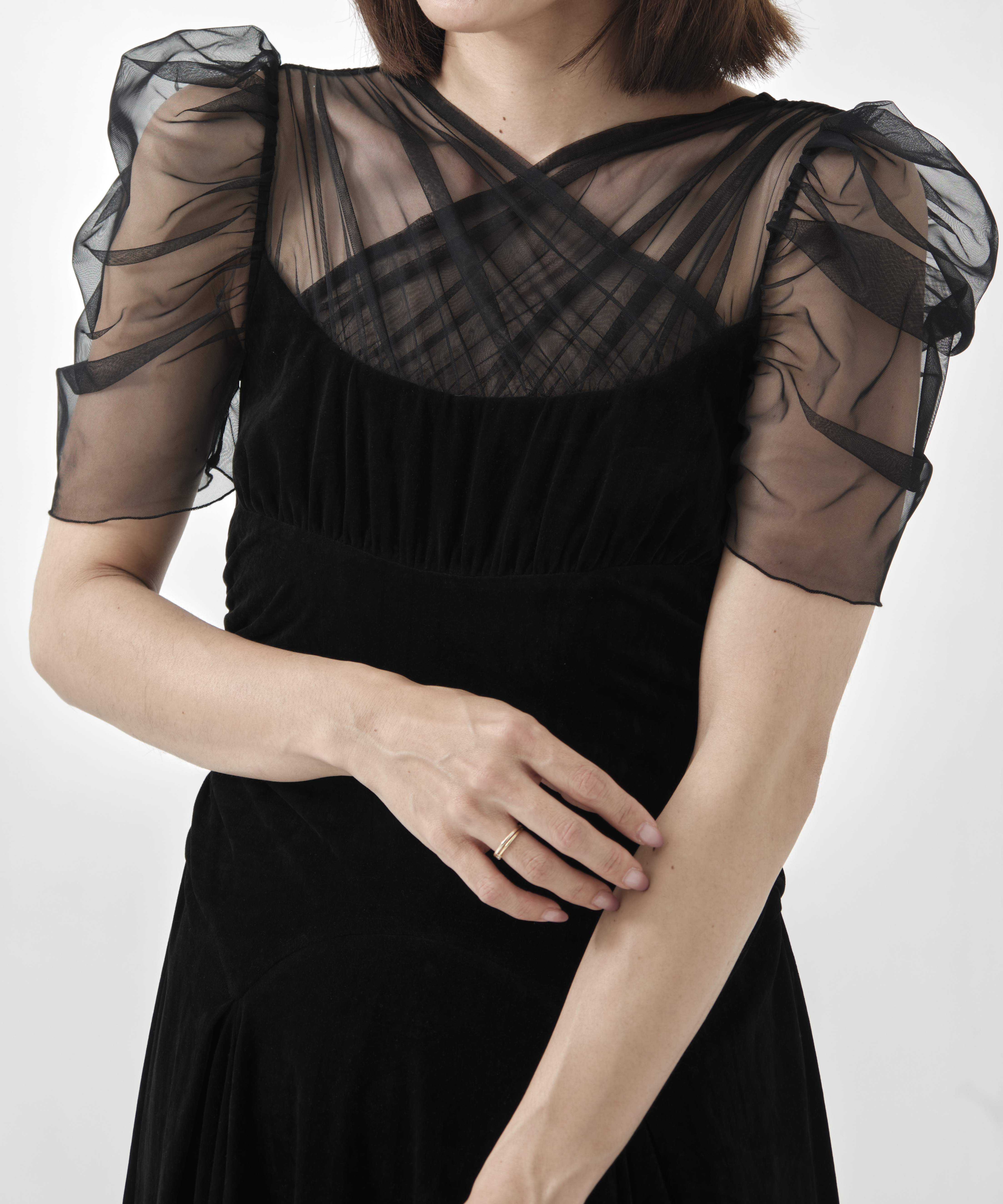 VELVET TULLE GATHERED DRESS FETICO