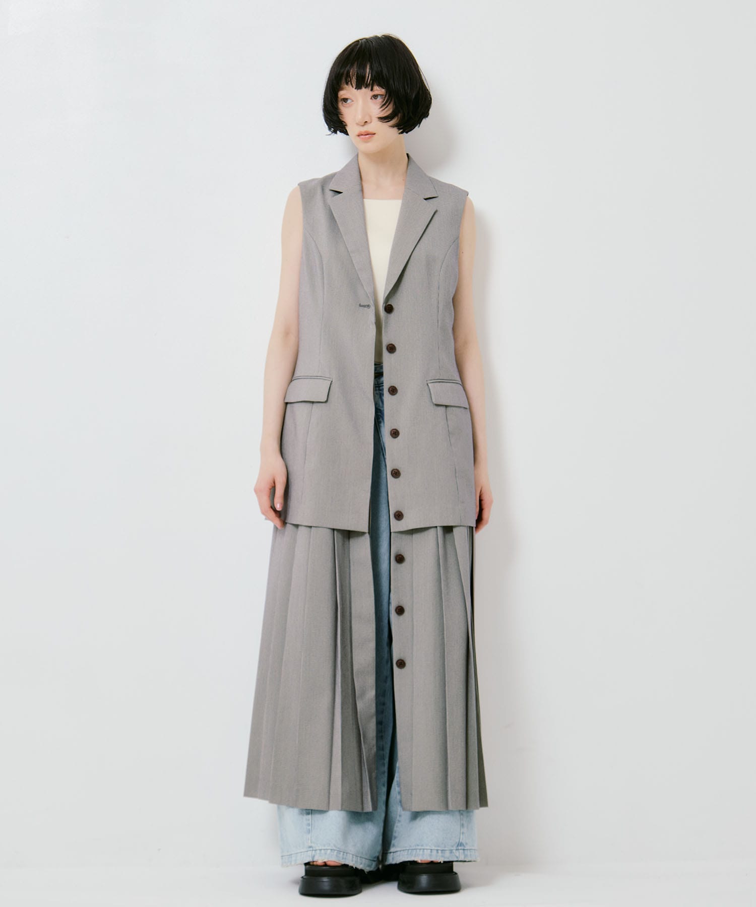 PLEATED SKIRT DOCKING SUIT DRESS AMERI