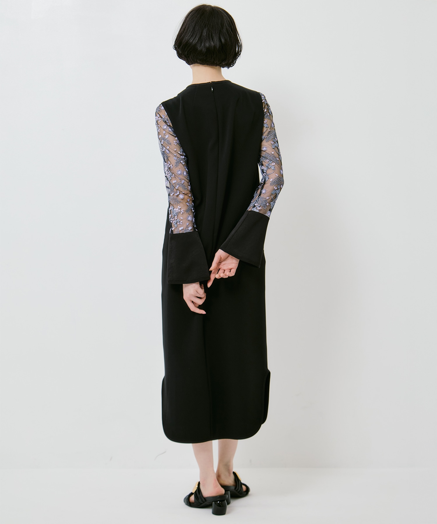 Tulle Lace Sleeve Classic Dress Mame Kurogouchi