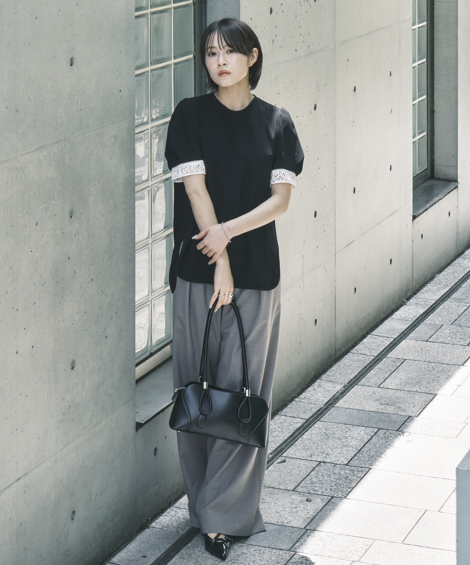 Triacetate Polyester Embroidered Short Sleeve Top Mame Kurogouchi