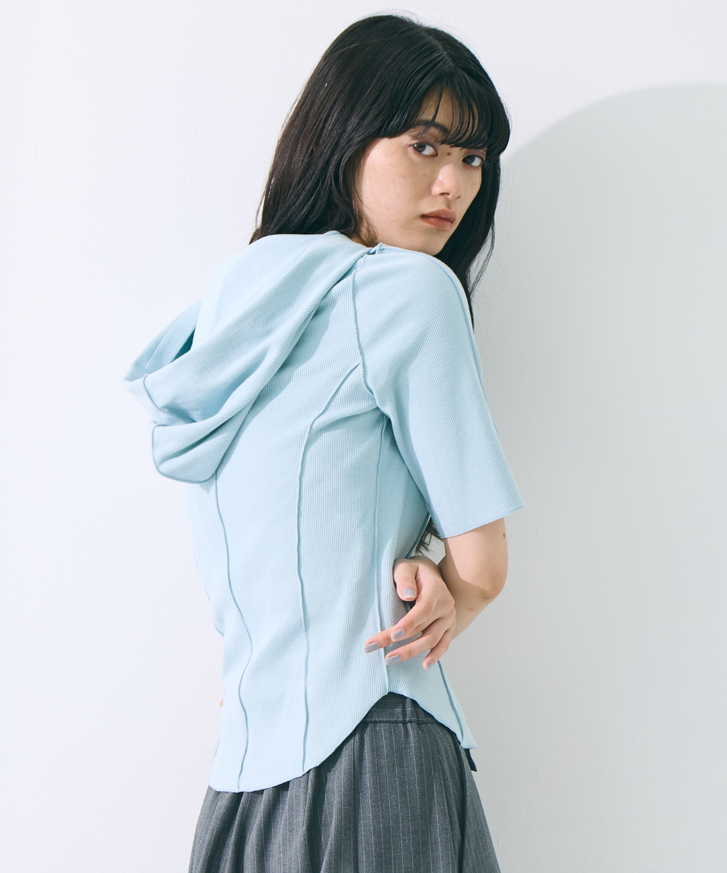 Zip Up Hoodie Rib Top STUDIOUS