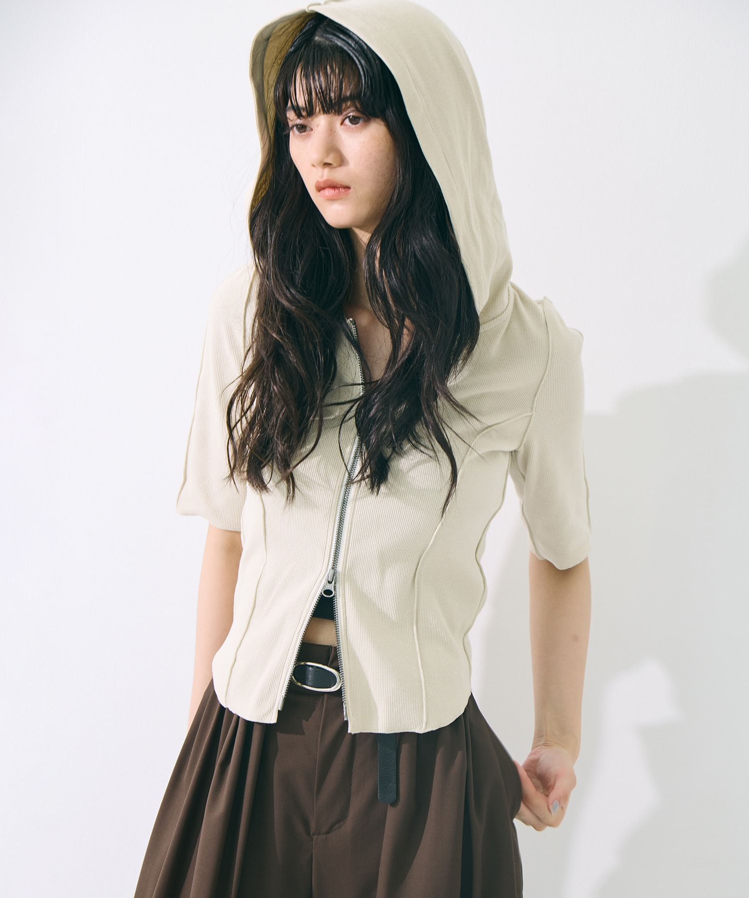 Zip Up Hoodie Rib Top STUDIOUS