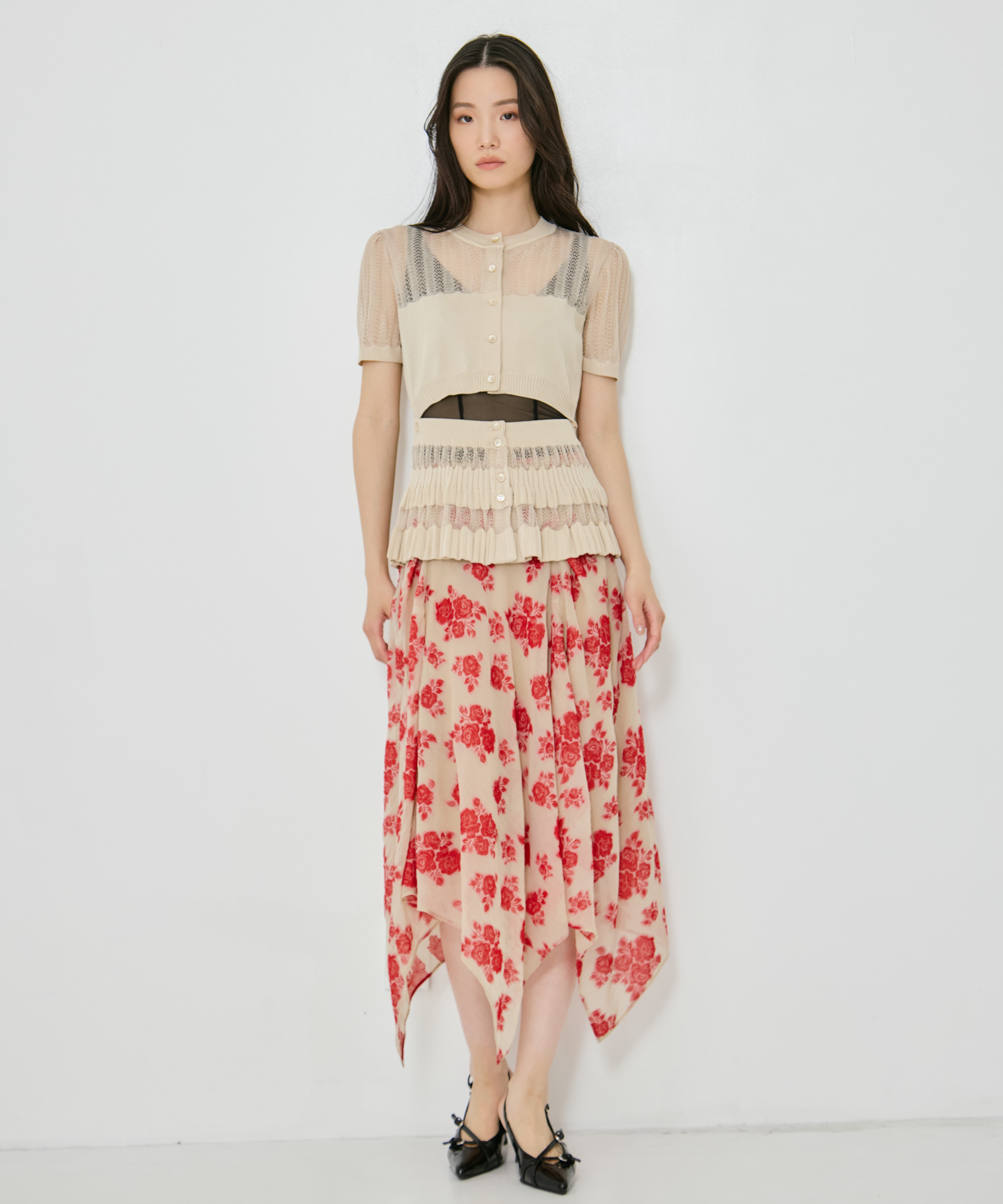 CONVERTIBLE SHEER STRIPE KNIT CARDIGAN FETICO
