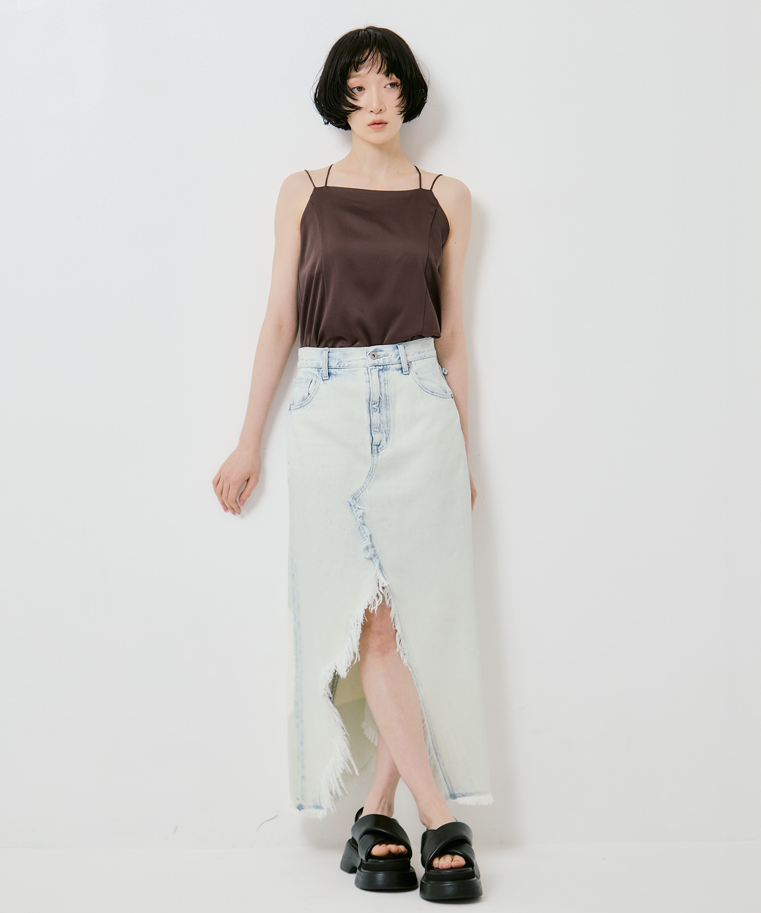 REMAKE LIKE DENIM LACE LAYERED SKIRT AMERI