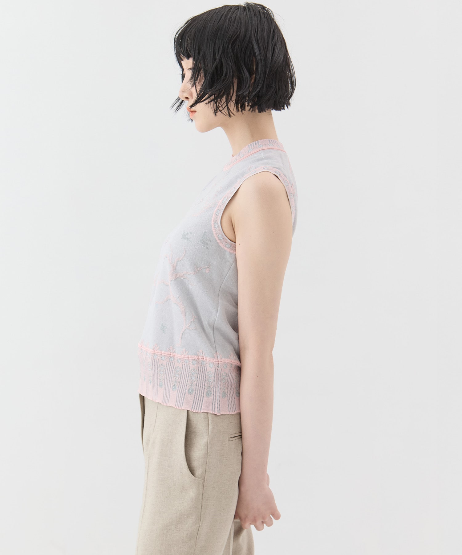 Layered Jacquard Sleeveless Knit Top Mame Kurogouchi