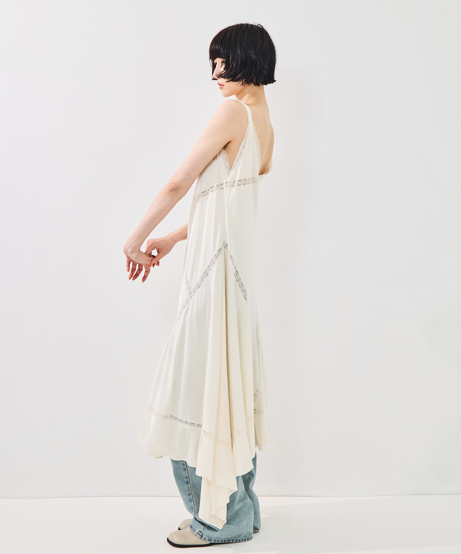 SATIN JERSEY LACE-TRIM SLIP DRESS FETICO