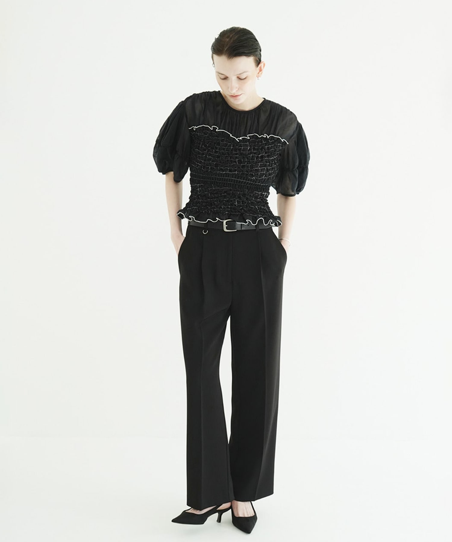 COLOR STITCHED SHIRRING TOPS CLANE