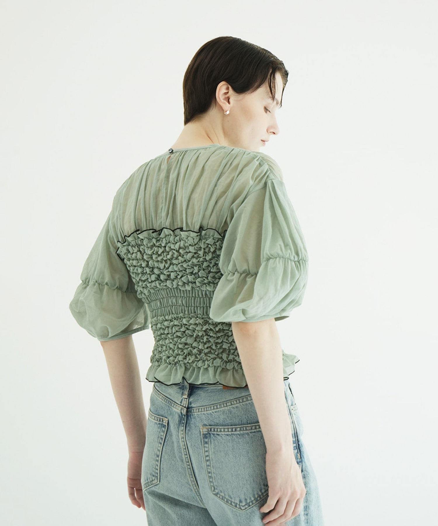 COLOR STITCHED SHIRRING TOPS CLANE