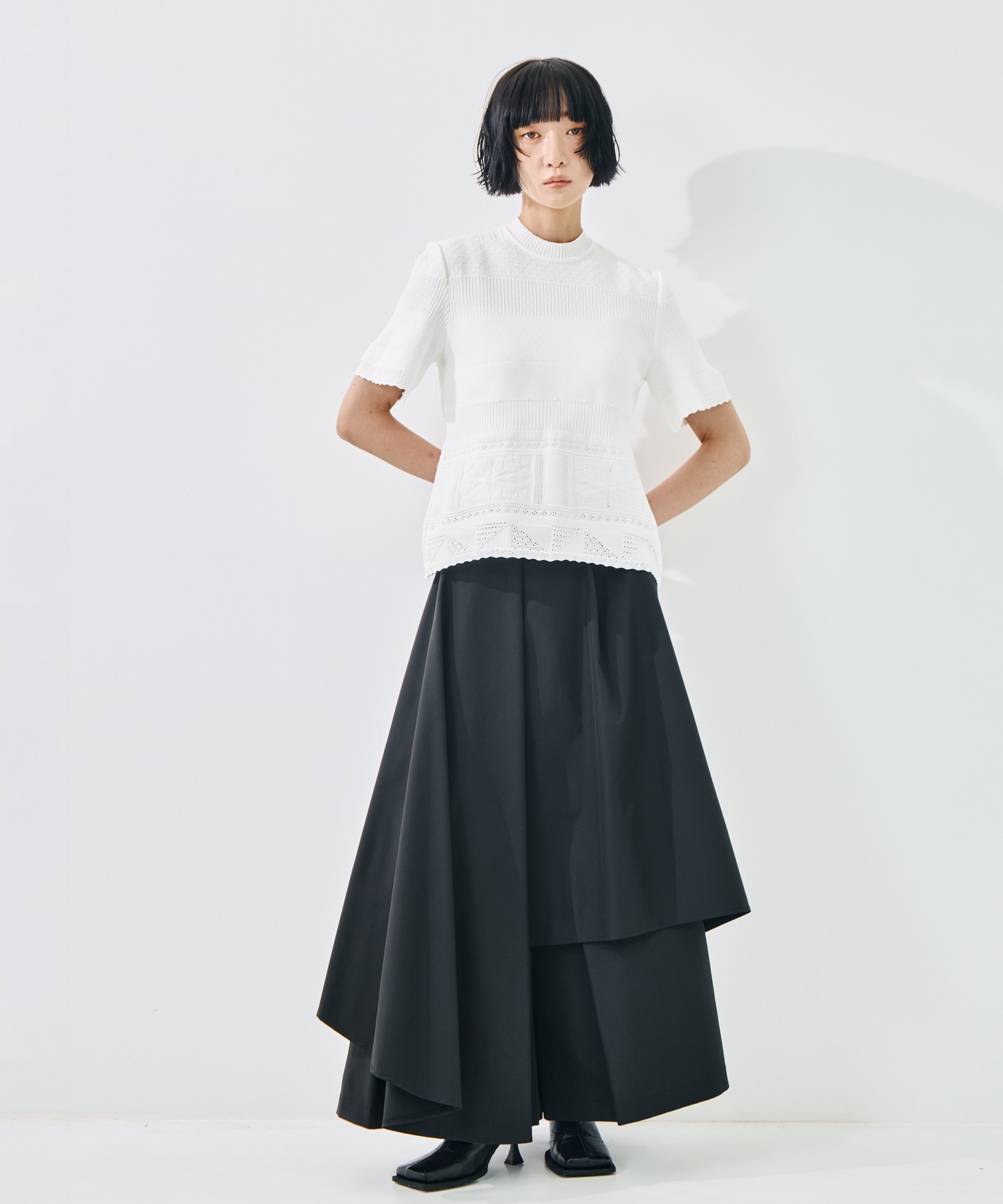 Knit Lace Short Sleeve Top Mame Kurogouchi