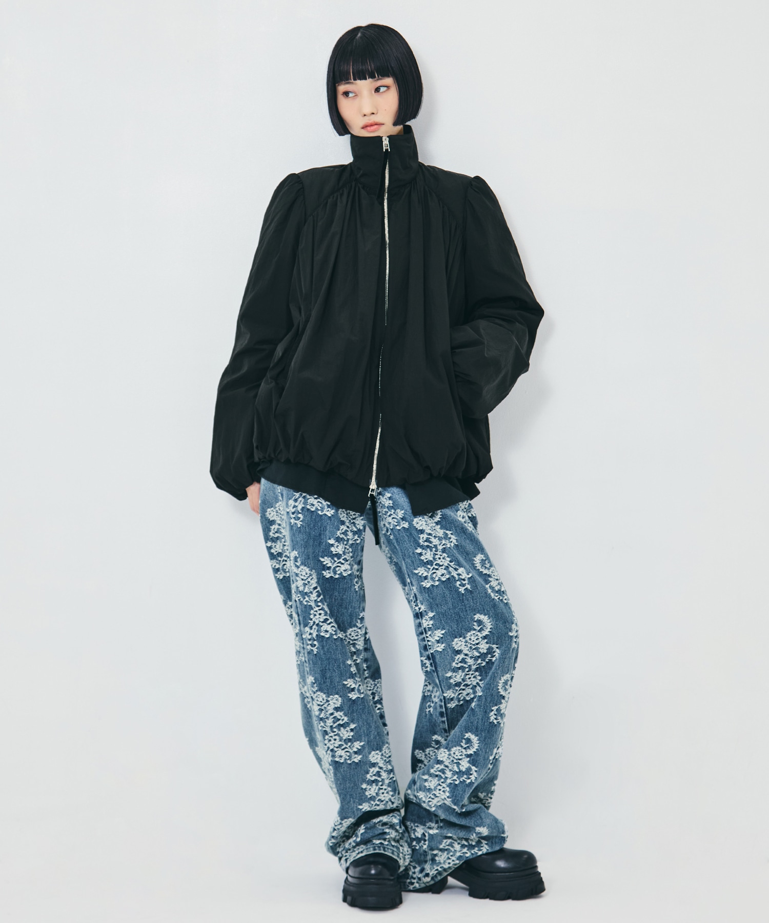 LACE-JACQUARD DENIM STRAIGHT JEANS FETICO