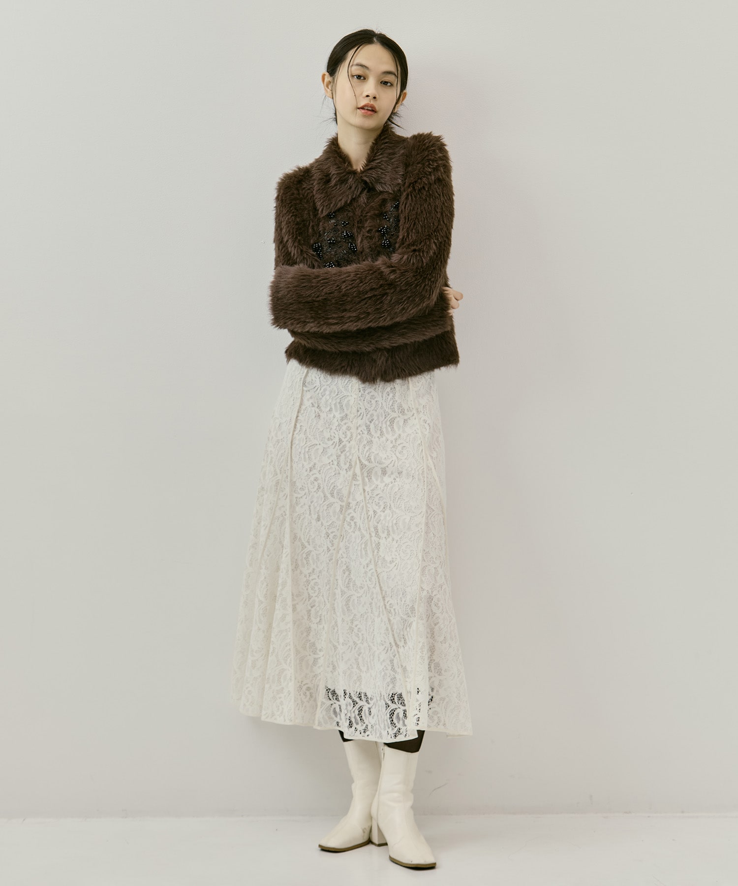 FLOCKED LACE FLARED SKIRT FETICO