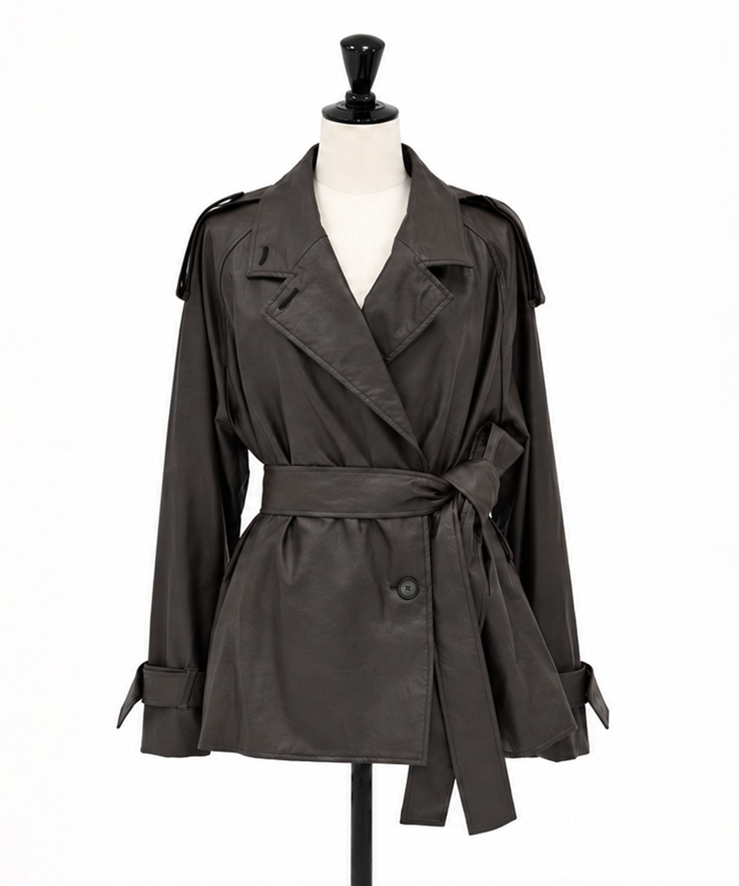 Leather Belted Short Trench Coat STUDIOUS
