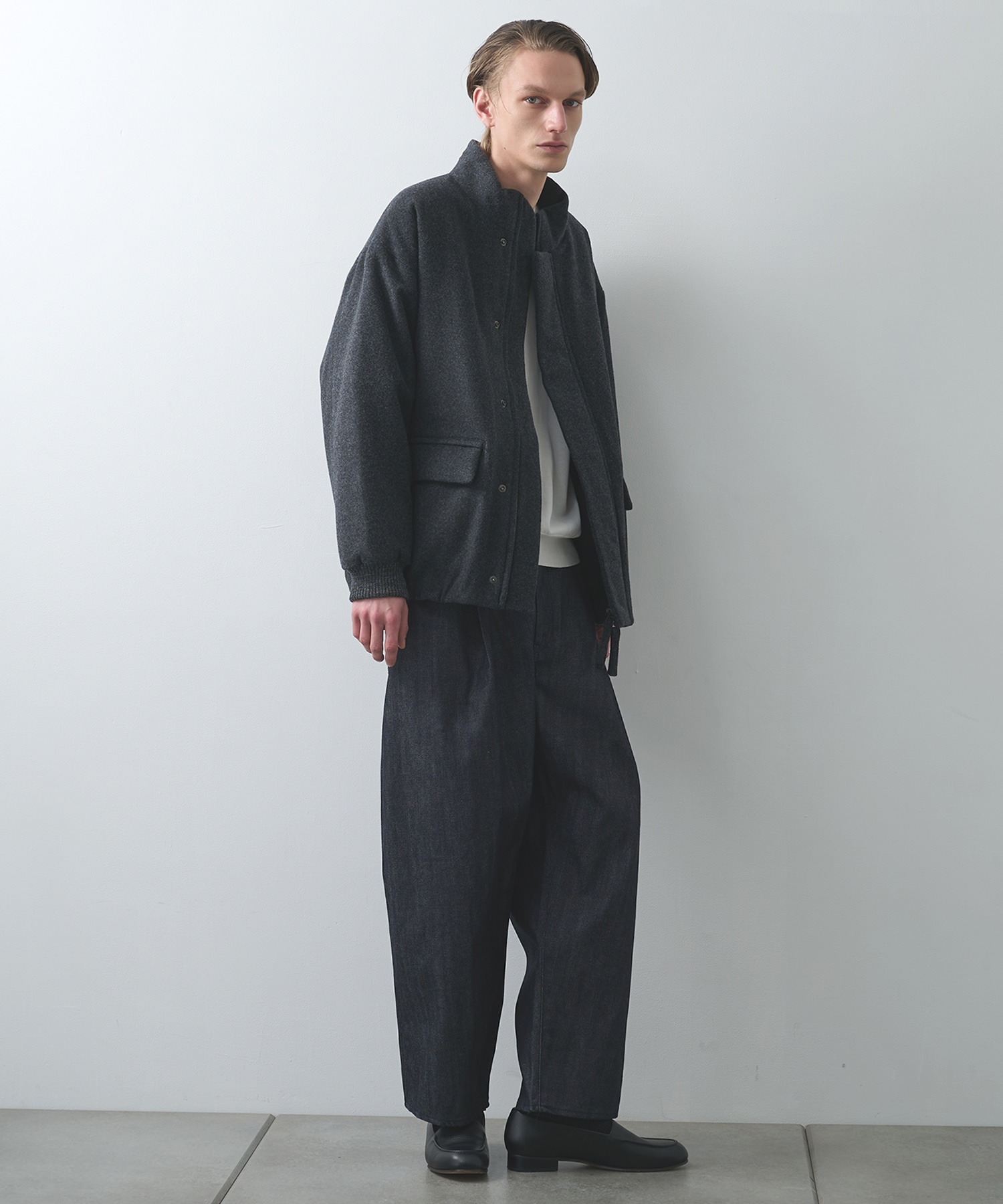 Deep tuck wide denim pants STILL BY HAND