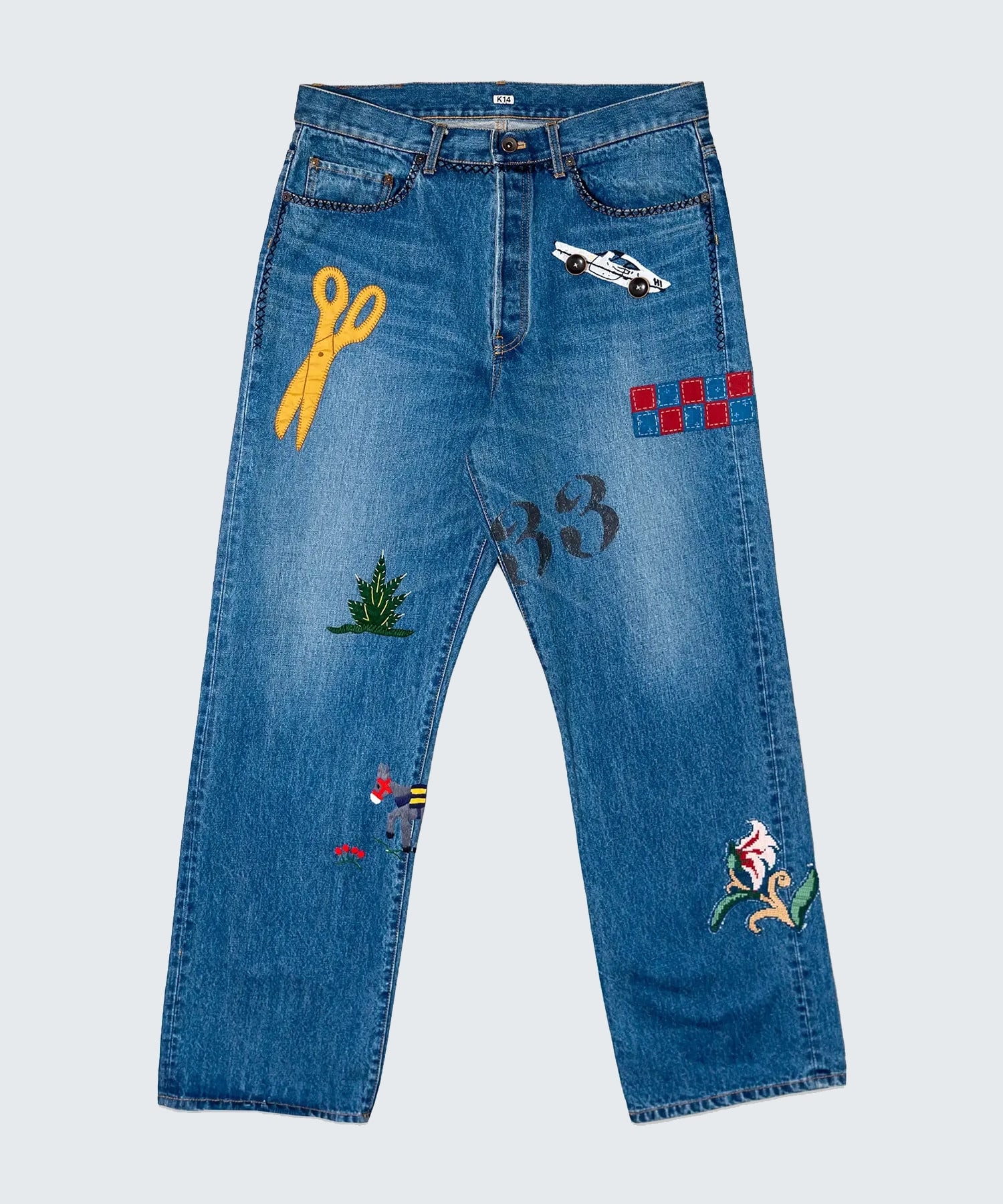 Hand-Embroidered Denim Pants KHOKI