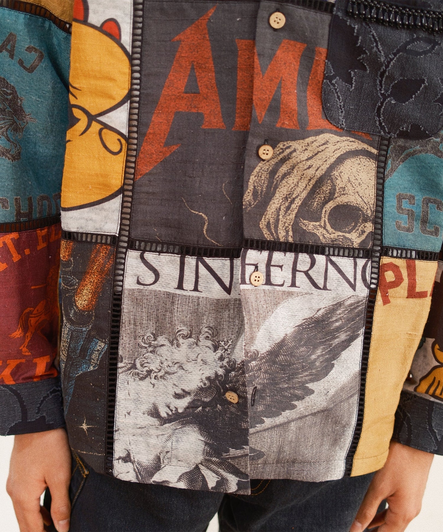Patchworked Silk Shirt KHOKI