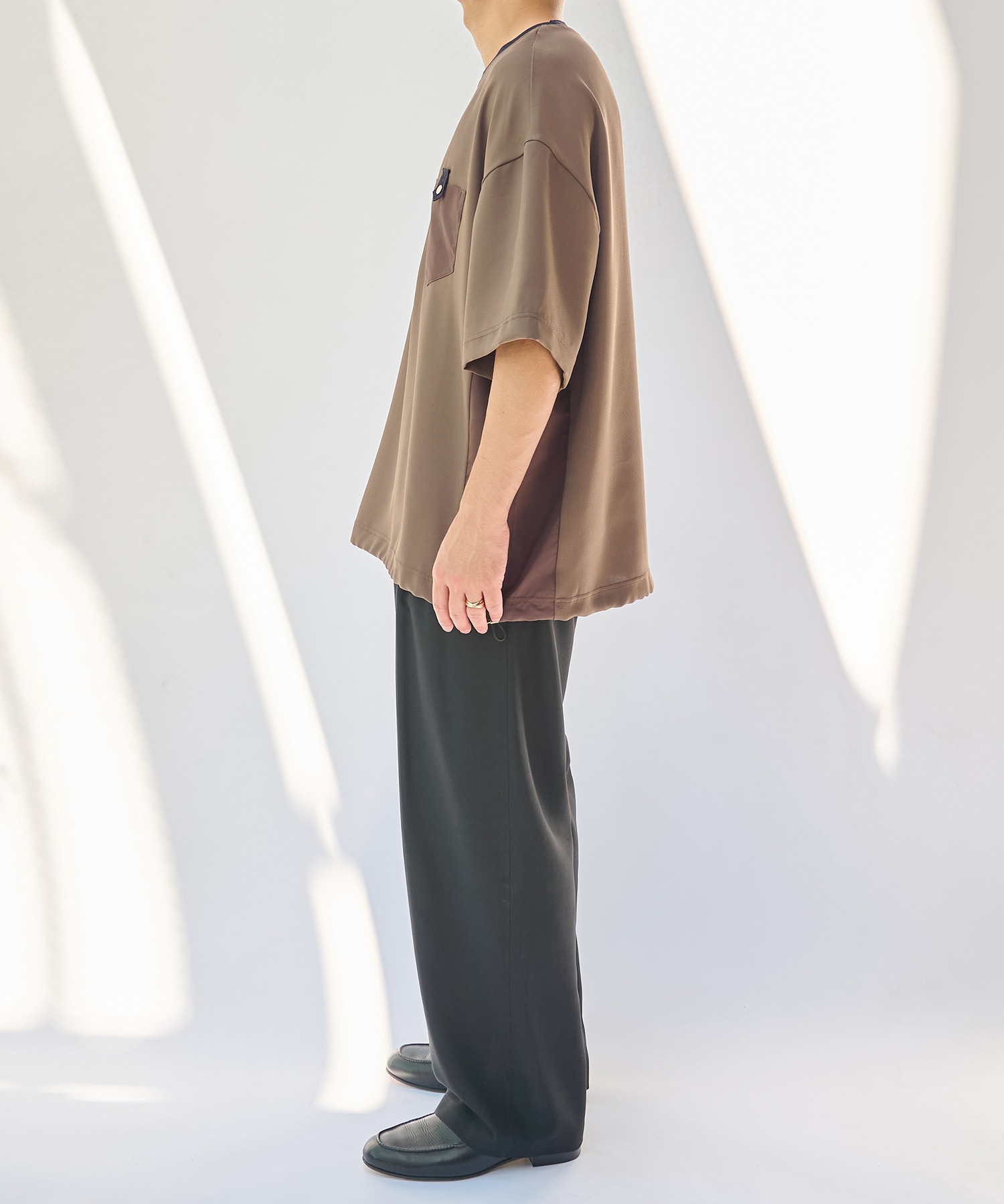 Dry Stretch Cloth Contrast Panel Short Sleeve Pullover CULLNI