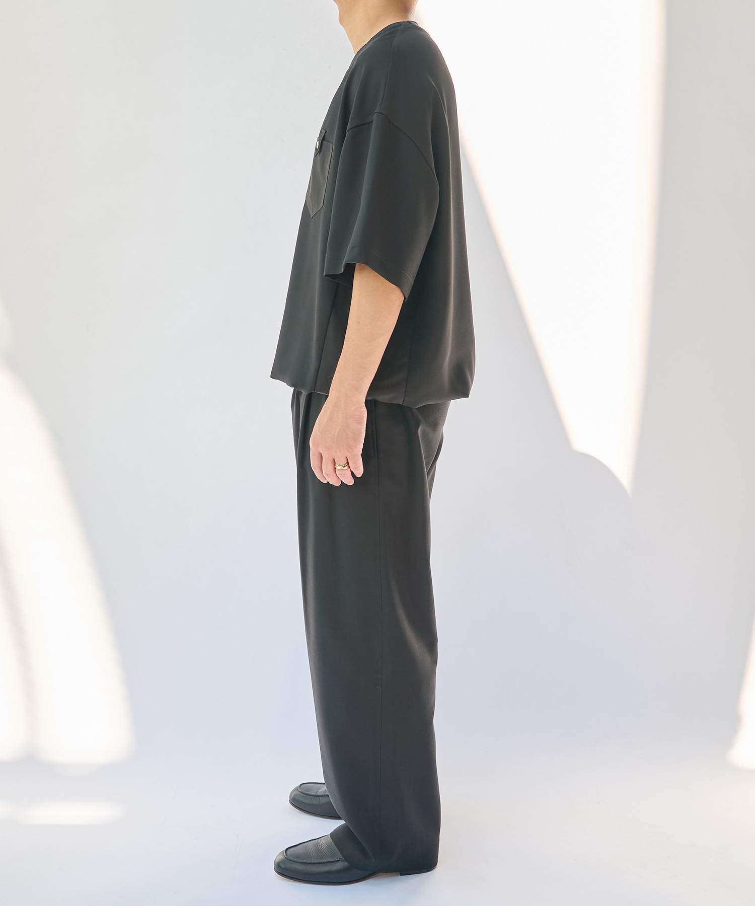 Dry Stretch Cloth Contrast Panel Short Sleeve Pullover CULLNI