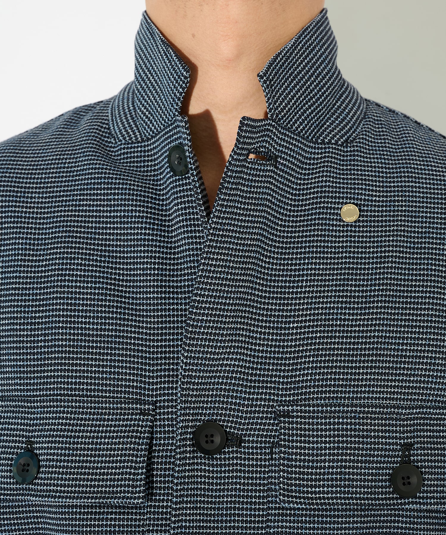 Mix Yarn Mesh Notched Lapel Shirt Blouson CULLNI
