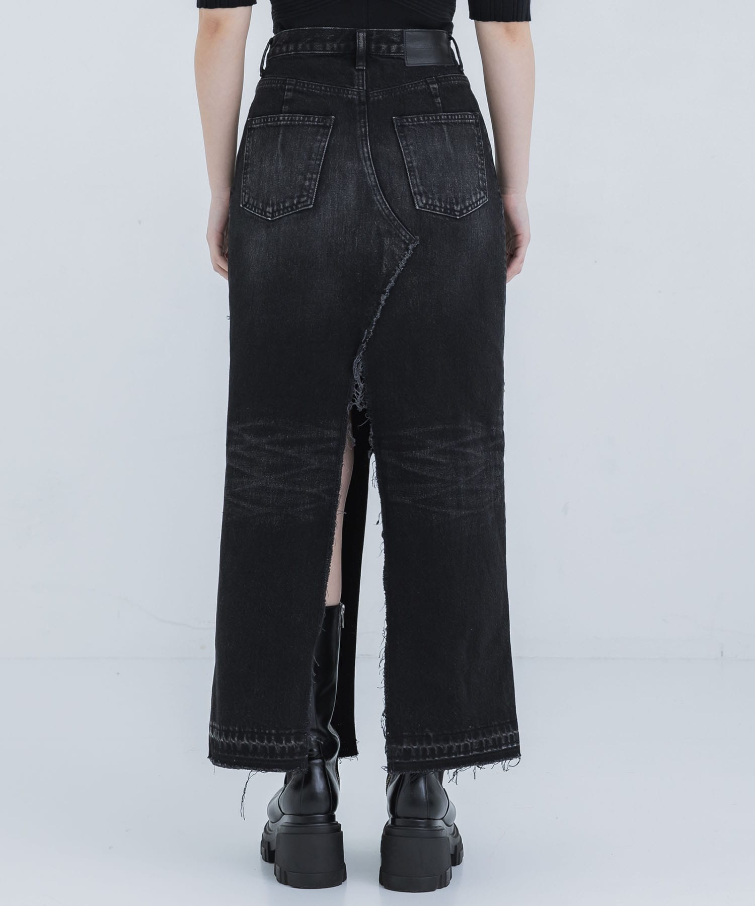 WASHED DENIM RIPPED LONG SKIRT JOHN LAWRENCE SULLIVAN